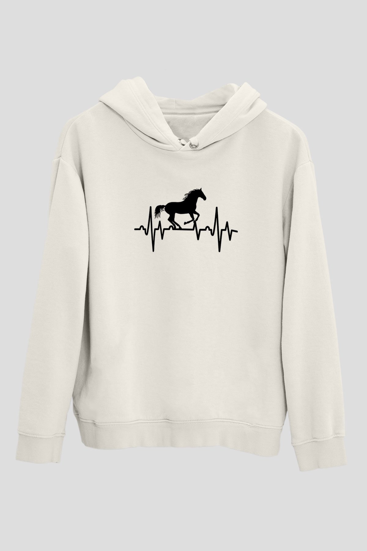 Binicilik Baskılı Unisex Ekru Hoodie