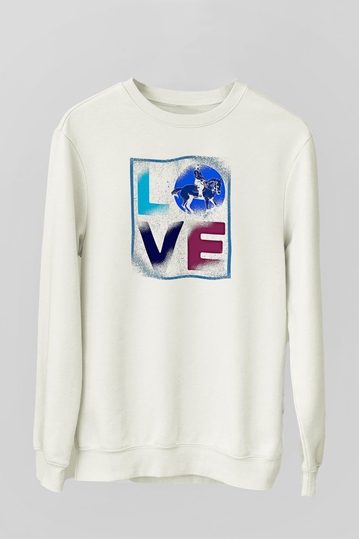 Binicilik Baskılı Unisex Ekru Sweatshirt