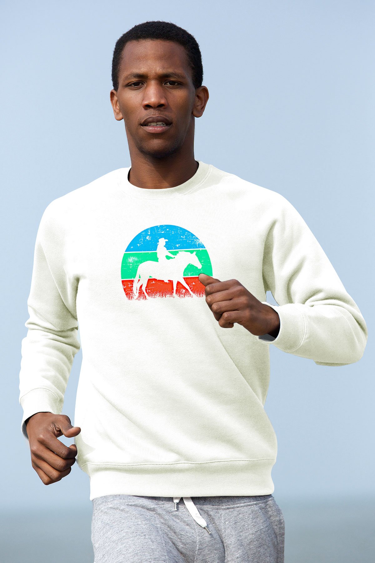 Binicilik Baskılı Unisex Ekru Sweatshirt