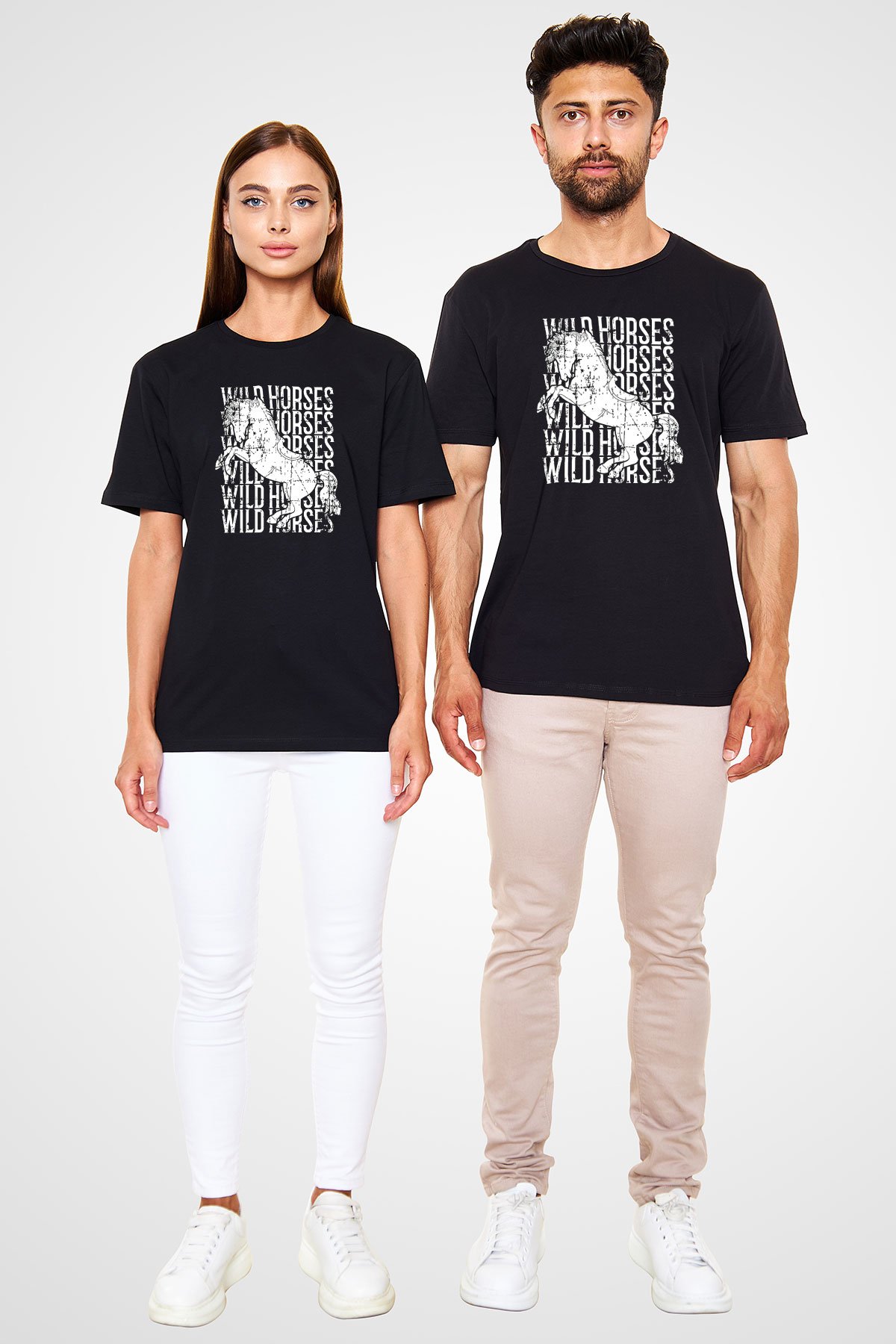 Binicilik - Riding Baskılı Unisex Siyah Tişört - Tshirt