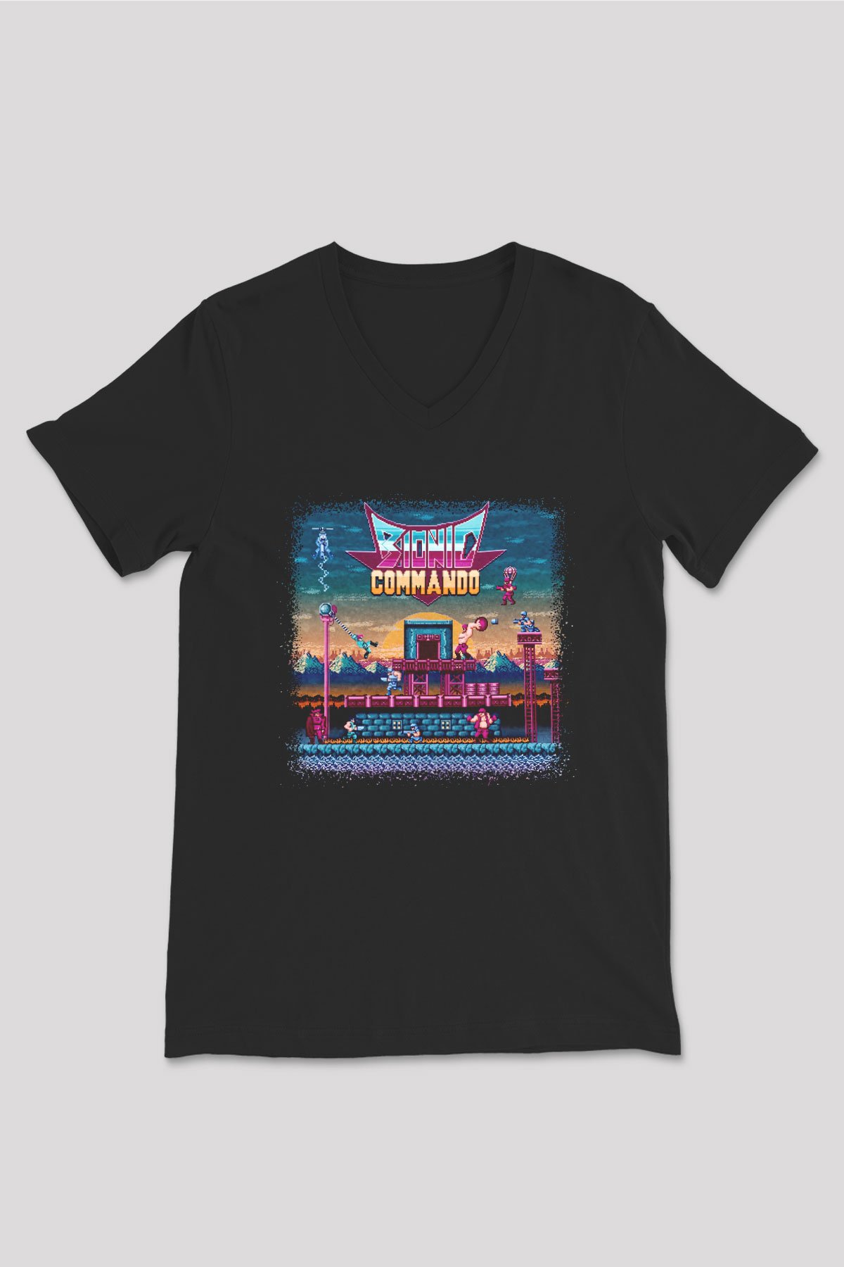 Bionic Commando Siyah Unisex  V Yaka Tişört