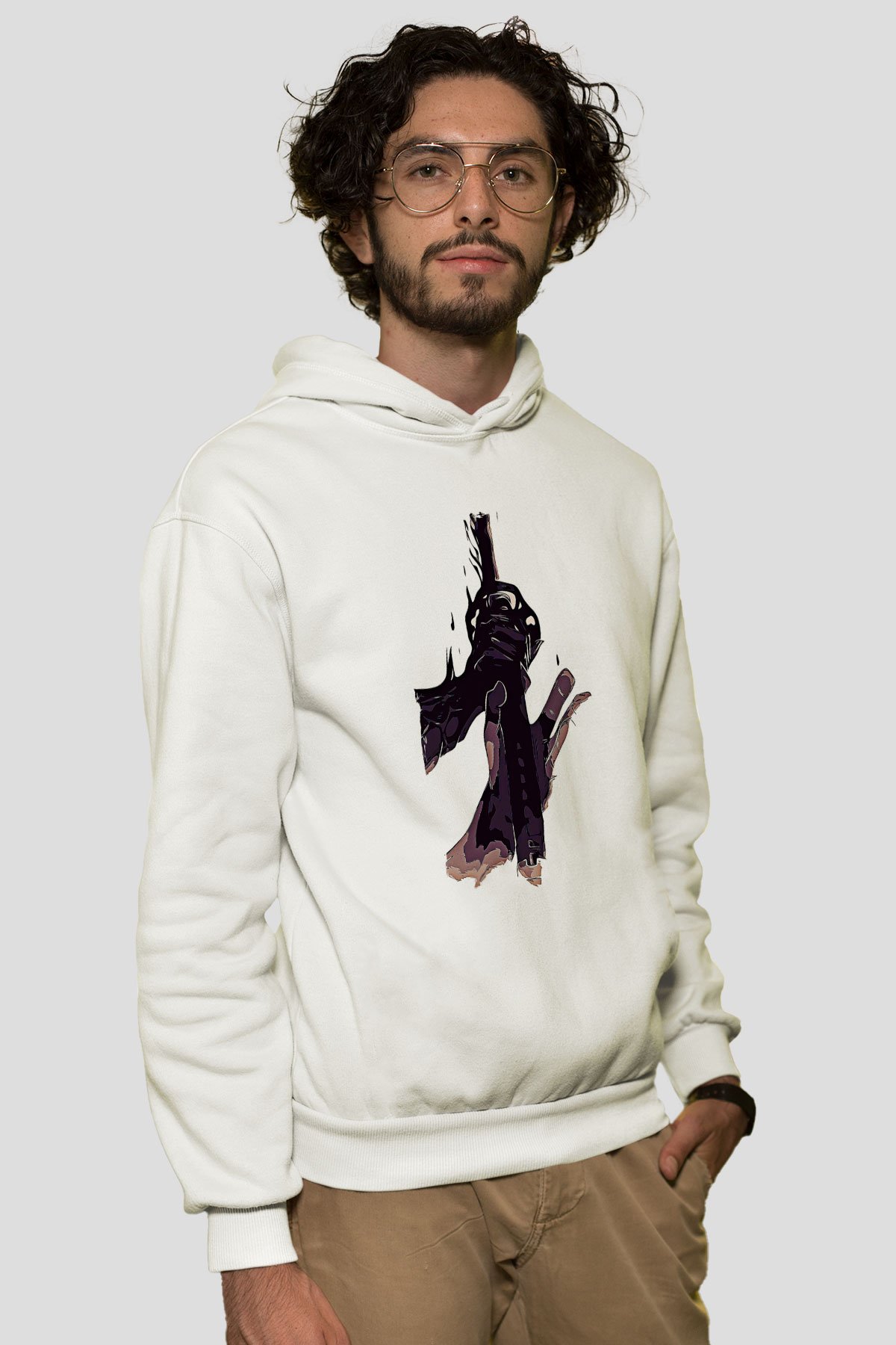 Black Clover Baskılı Beyaz Unisex Hoodie