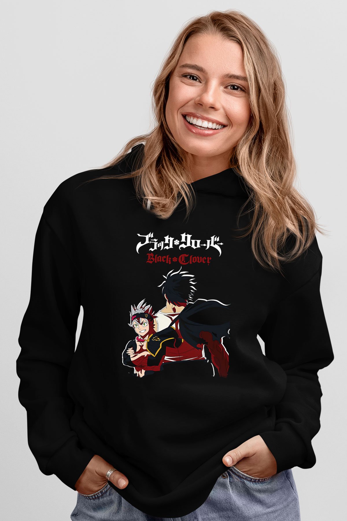 Black Clover Baskılı Unisex Siyah Hoodie