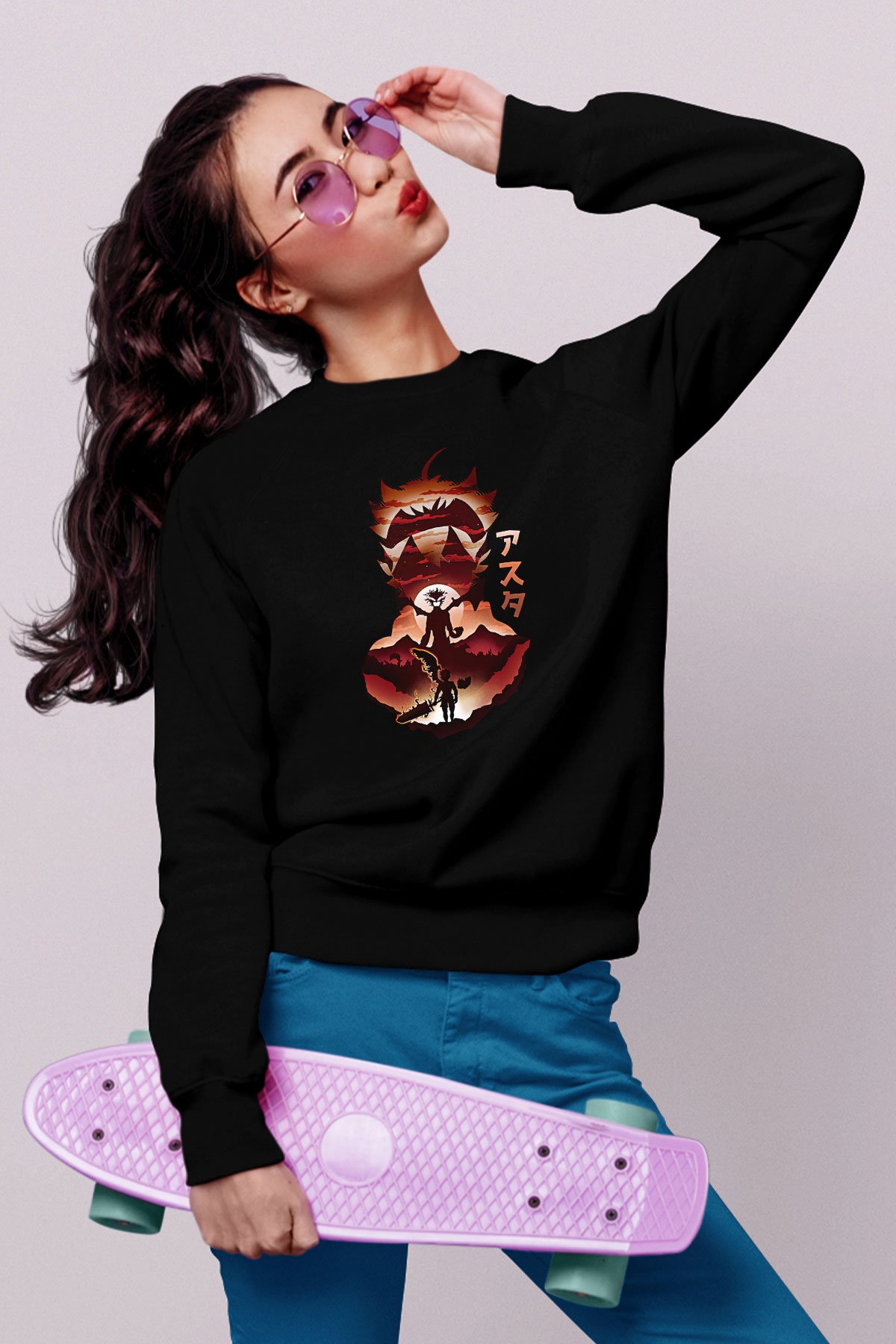 Black Clover Baskılı Unisex Siyah Sweatshirt