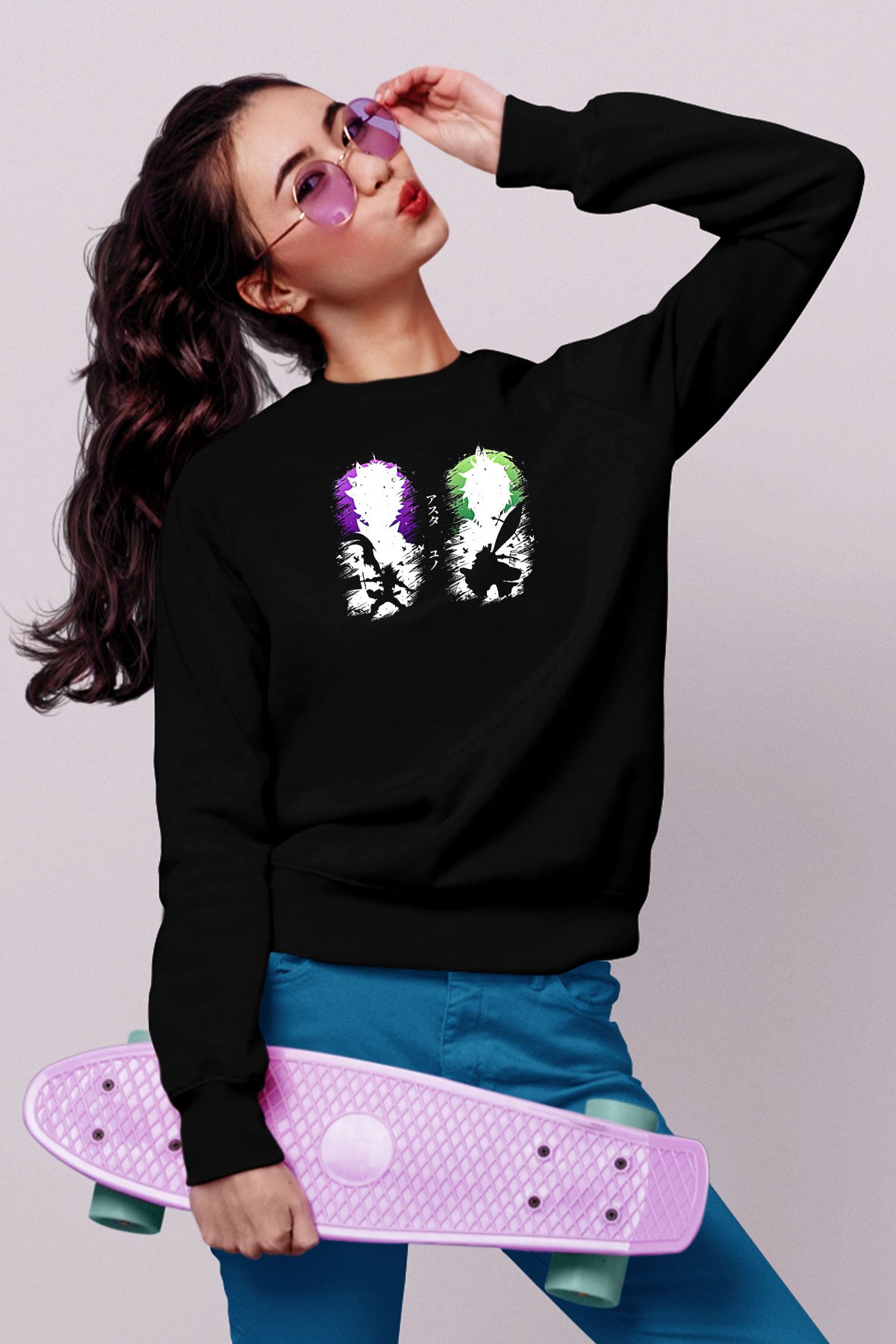 Black Clover Baskılı Unisex Siyah Sweatshirt