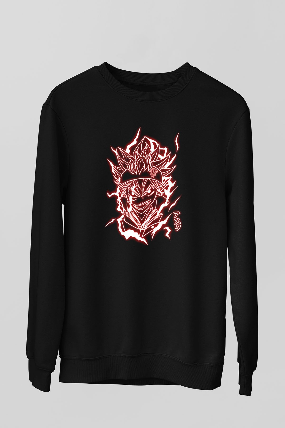 Black Clover Baskılı Unisex Siyah Sweatshirt