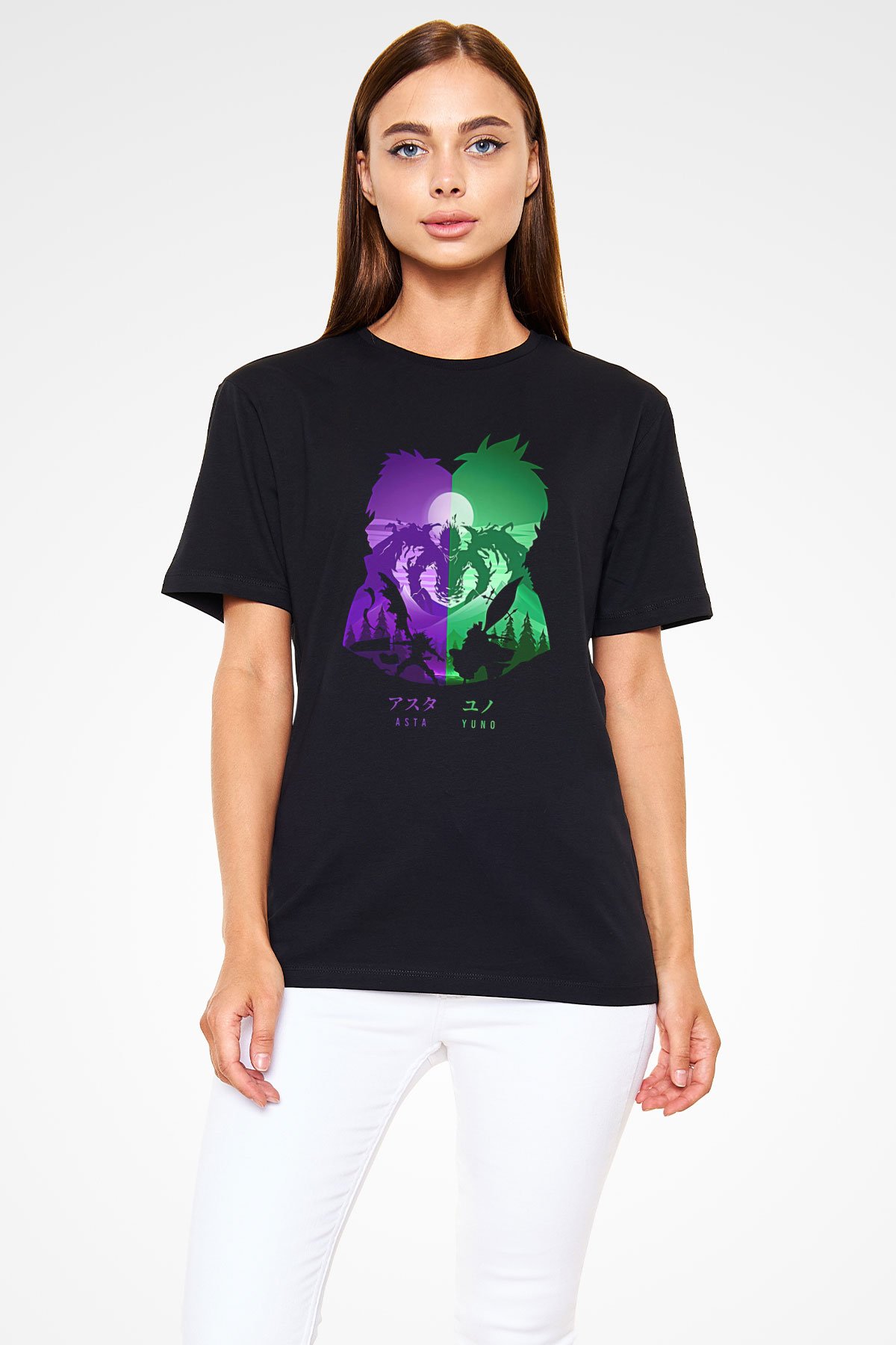 Black Clover Baskılı Unisex Siyah Tişört - Tshirt