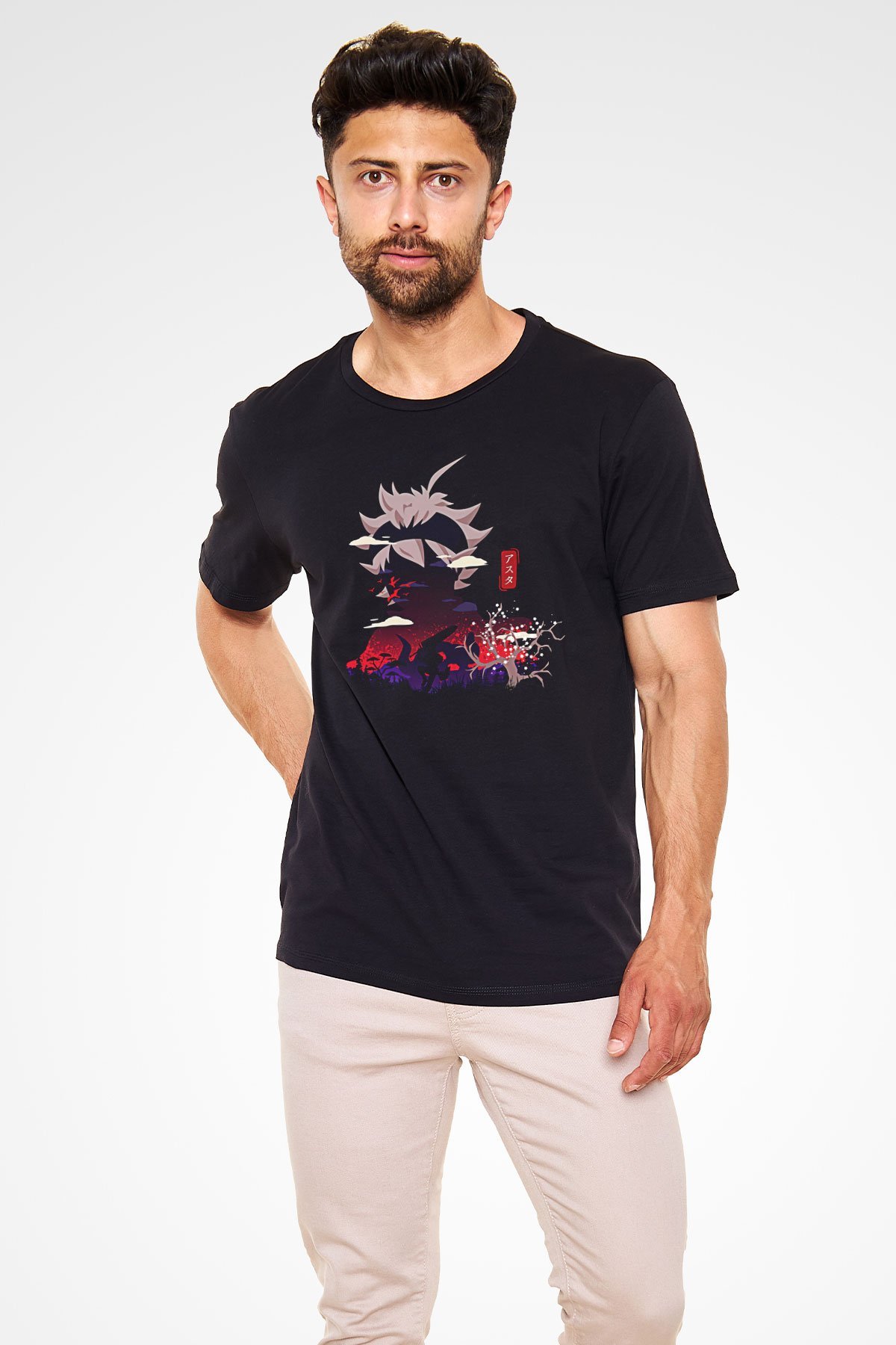 Black Clover Baskılı Unisex Siyah Tişört - Tshirt