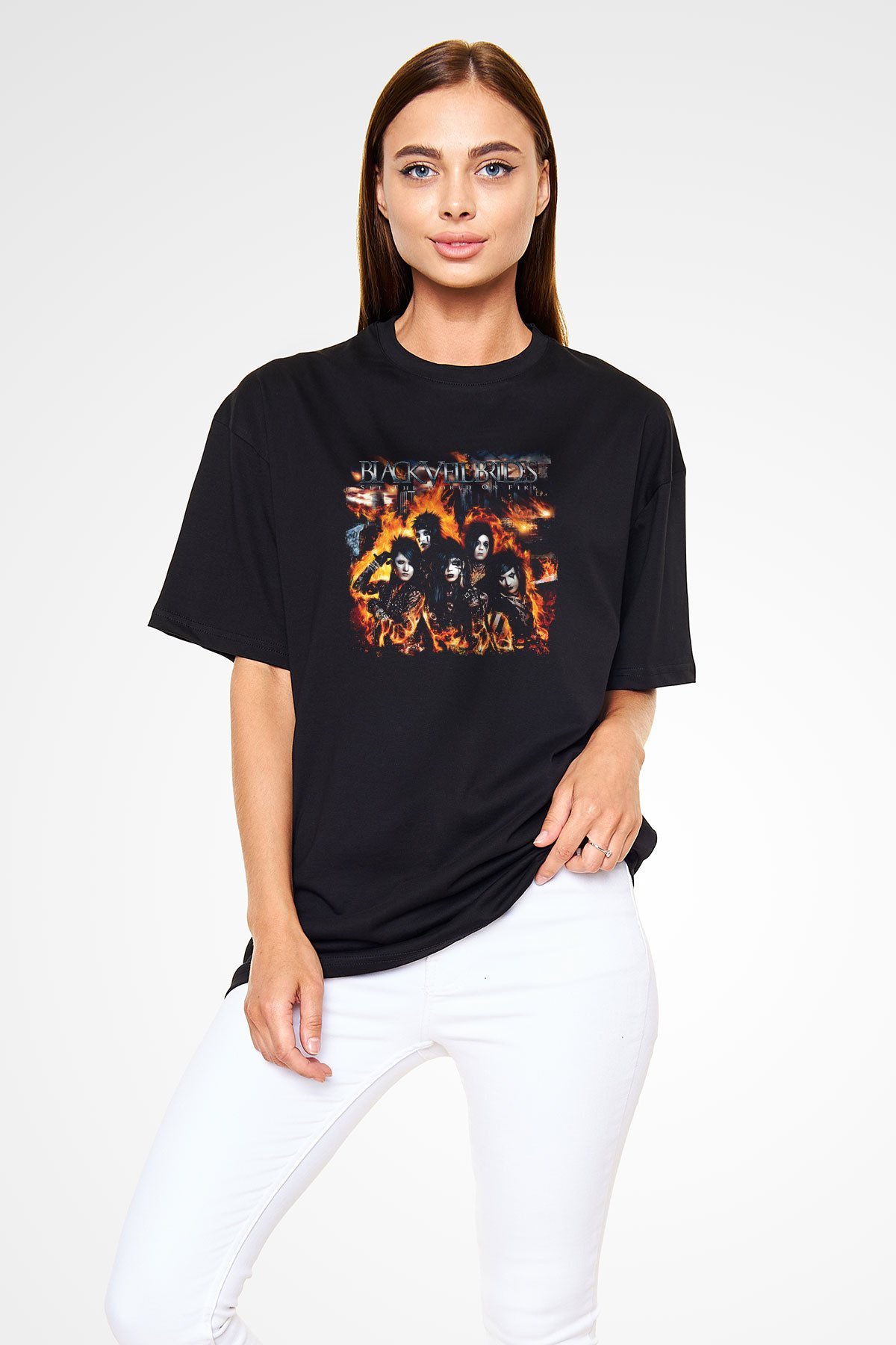 Black Veil Brides Baskılı Unisex Siyah Oversize Tişört