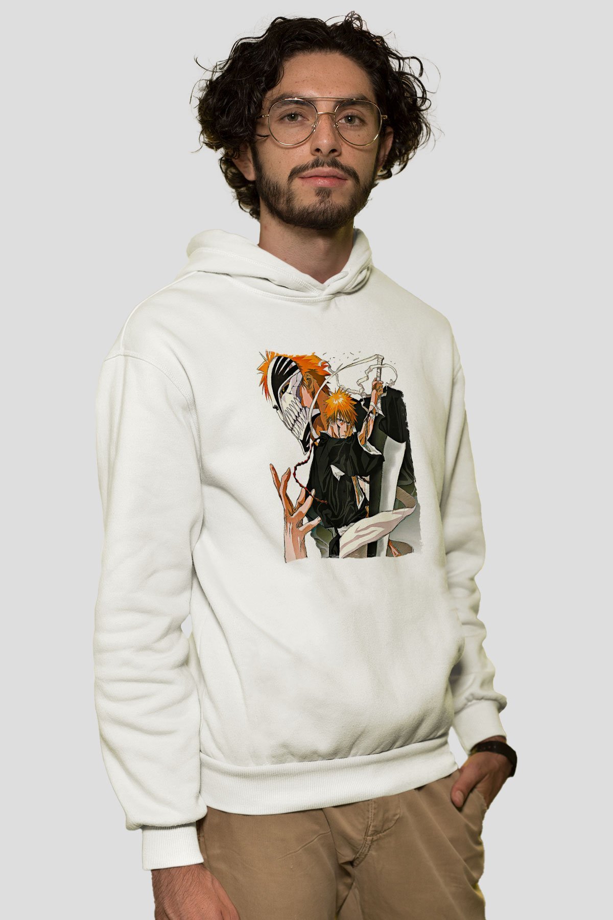Bleach Baskılı Beyaz Unisex Hoodie
