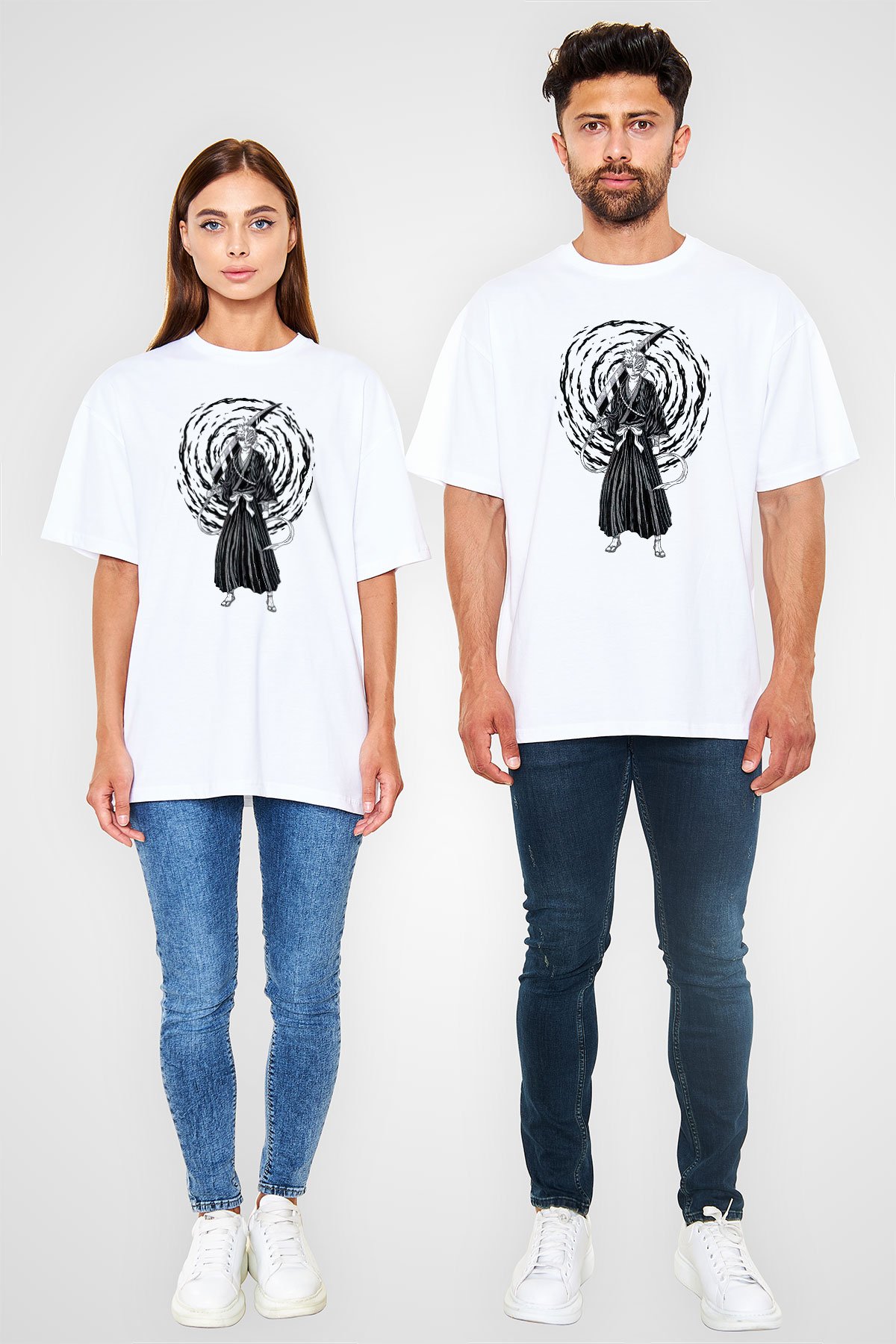 Bleach Baskılı Beyaz Unisex Oversize Tişört - Tshirt