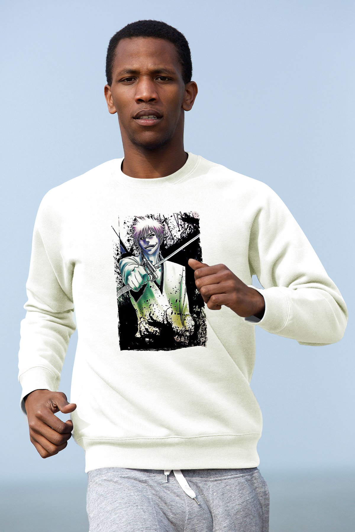 Bleach Baskılı Beyaz Unisex Sweatshirt
