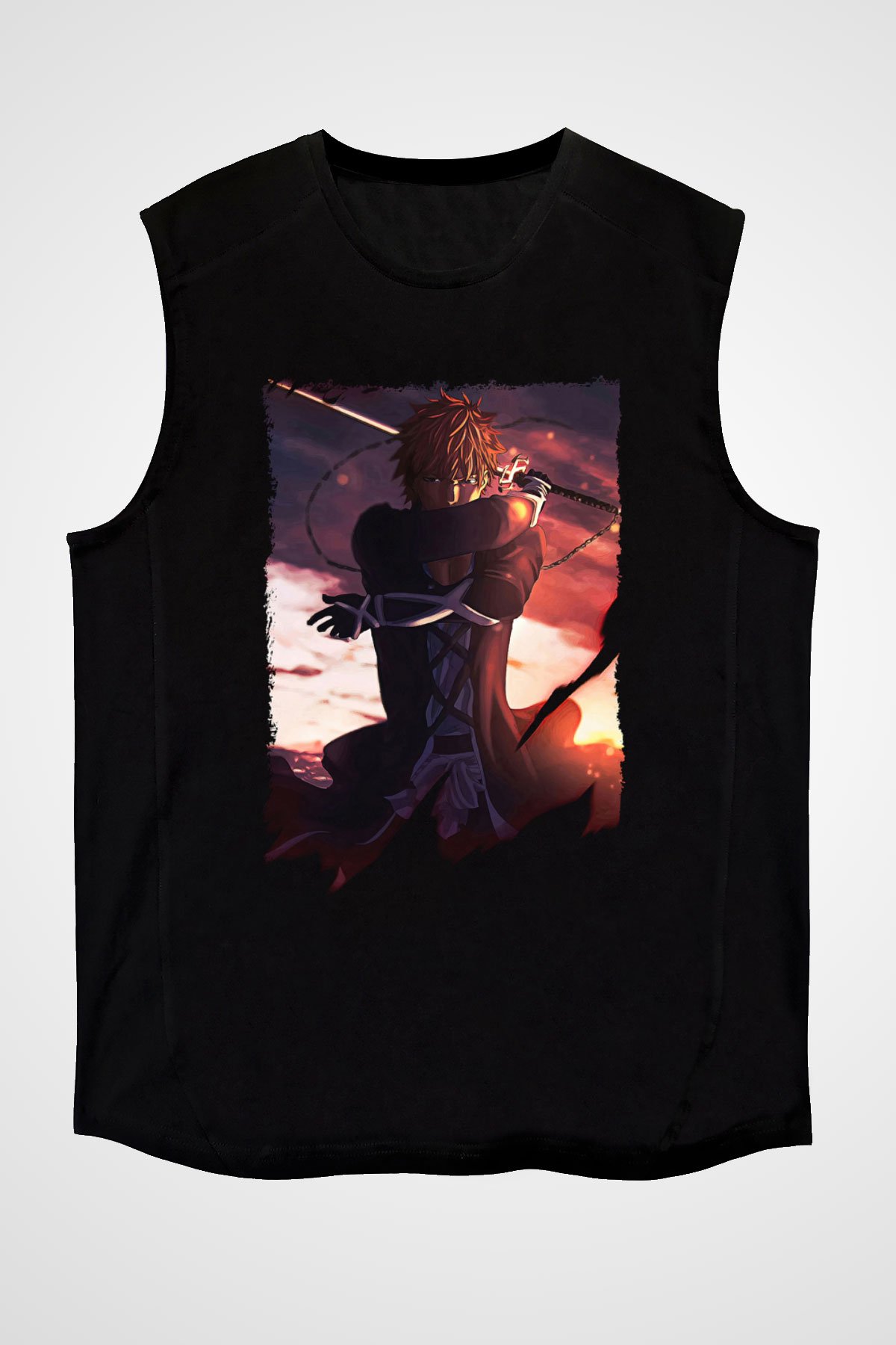Bleach Baskılı Unisex Siyah Kolsuz Tişört - Tshirt