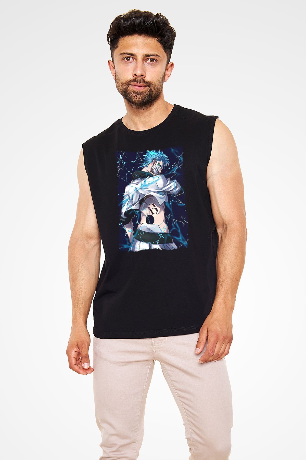 Bleach Baskılı Unisex Siyah Kolsuz Tişört - Tshirt