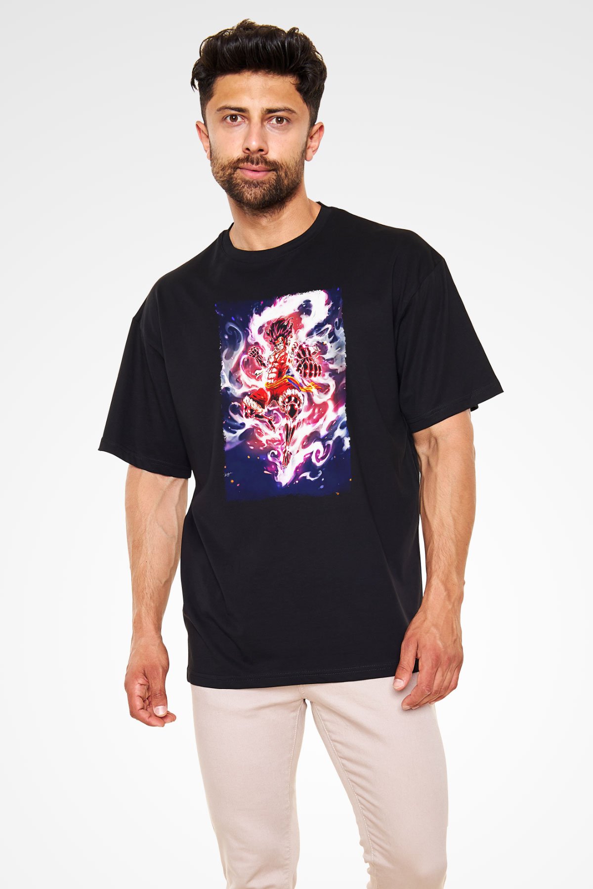 Bleach Baskılı Unisex Siyah Oversize Tişört - Tshirt