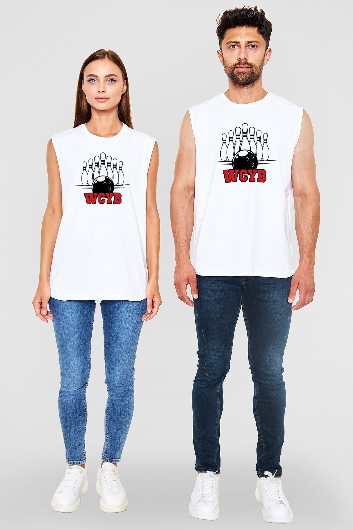Bovling Beyaz Unisex Kolsuz Tişört