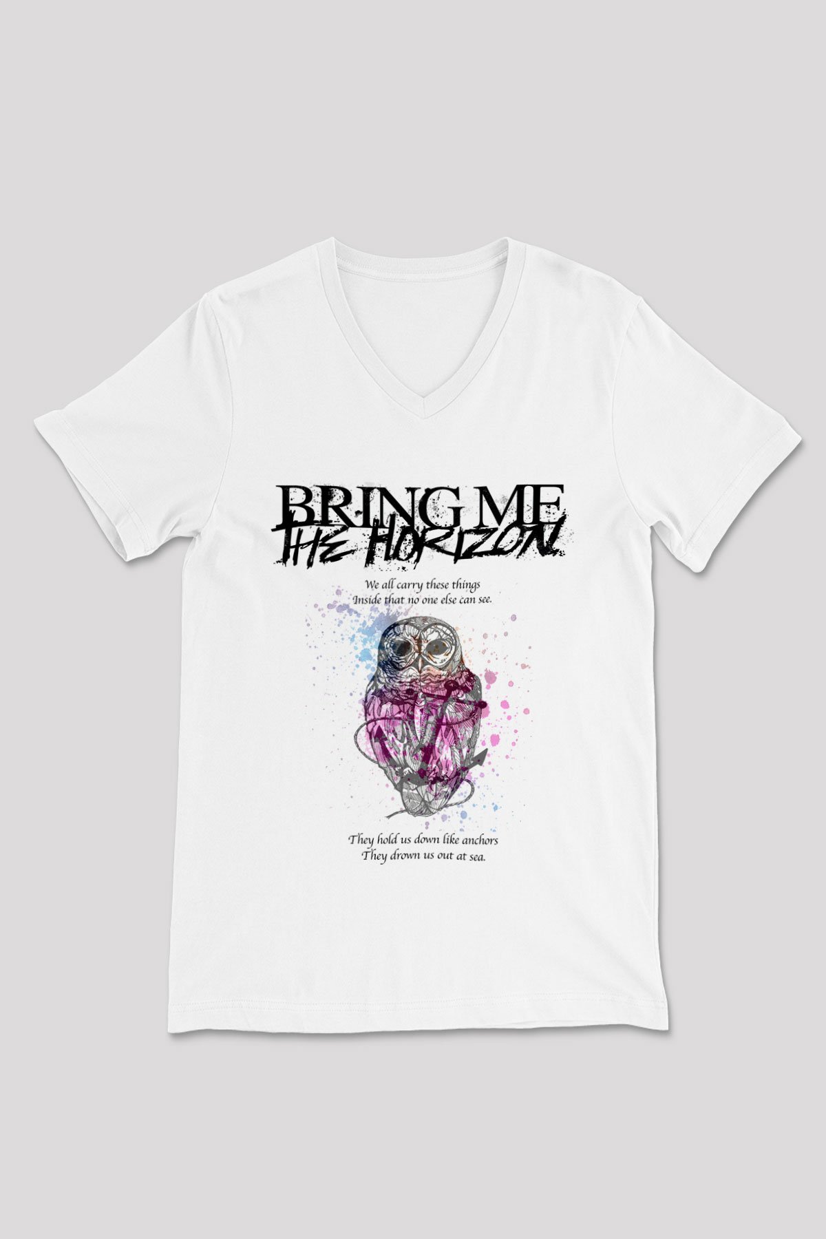 Bring Me the Horizon Beyaz Unisex V Yaka Tişört