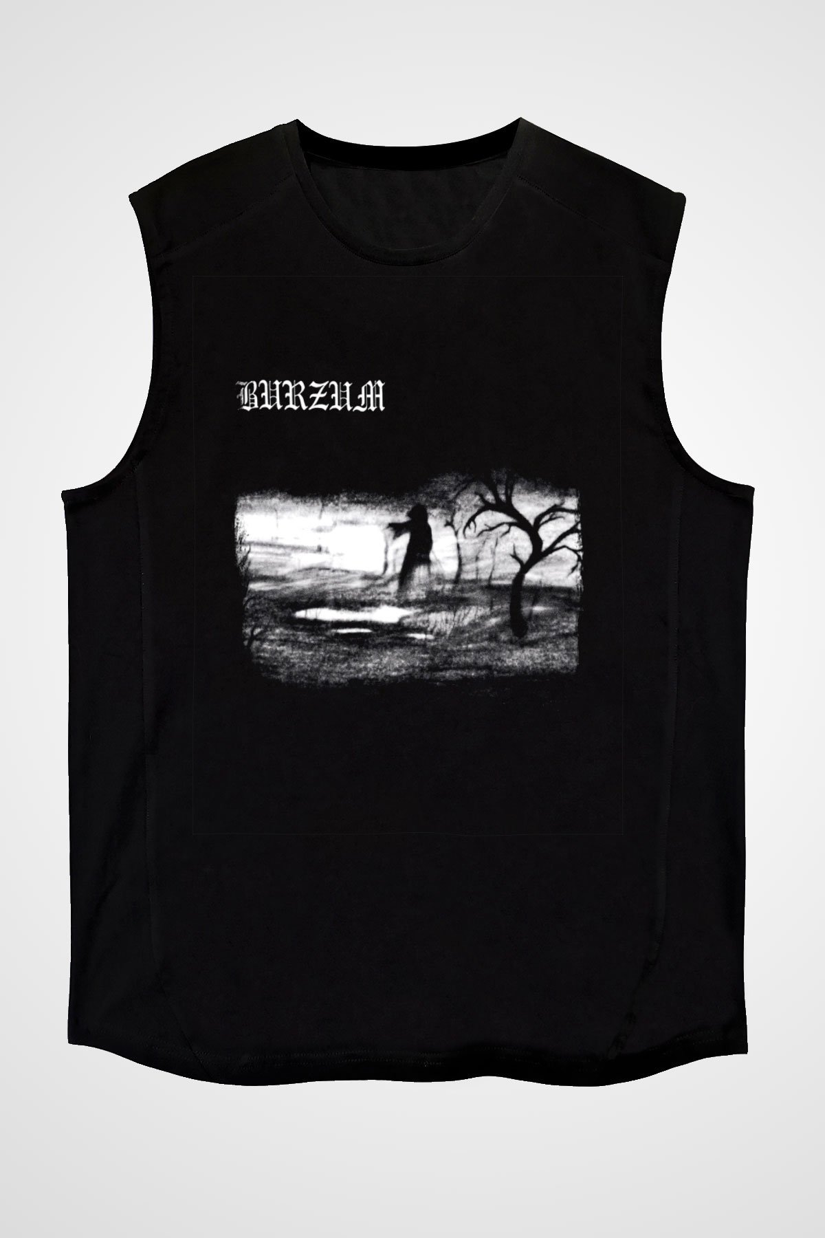 Burzum Baskılı Unisex Siyah Kolsuz Tişört