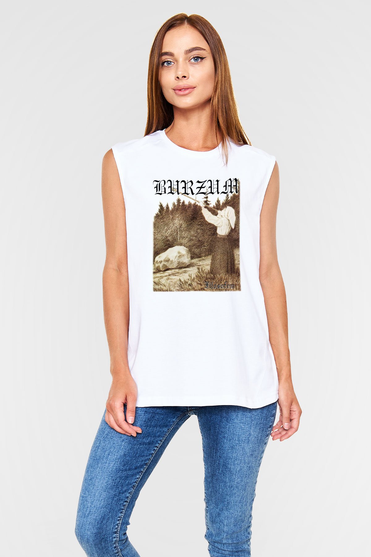 Burzum Beyaz Unisex Kolsuz Tişört