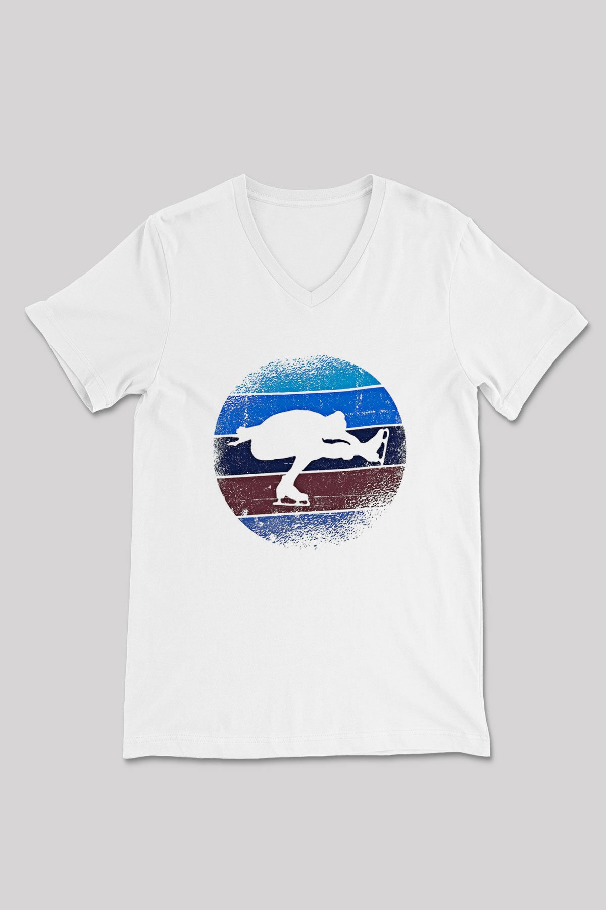 Buz Pateni Baskılı Unisex V Yaka Tişört - Tshirt