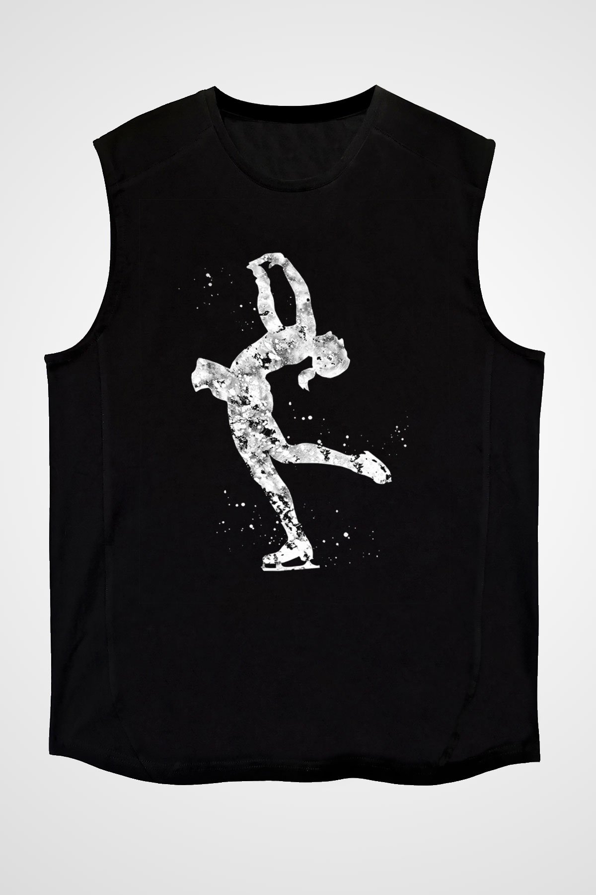 Buz Pateni - Ice skating Baskılı Unisex Siyah Kolsuz Tişört