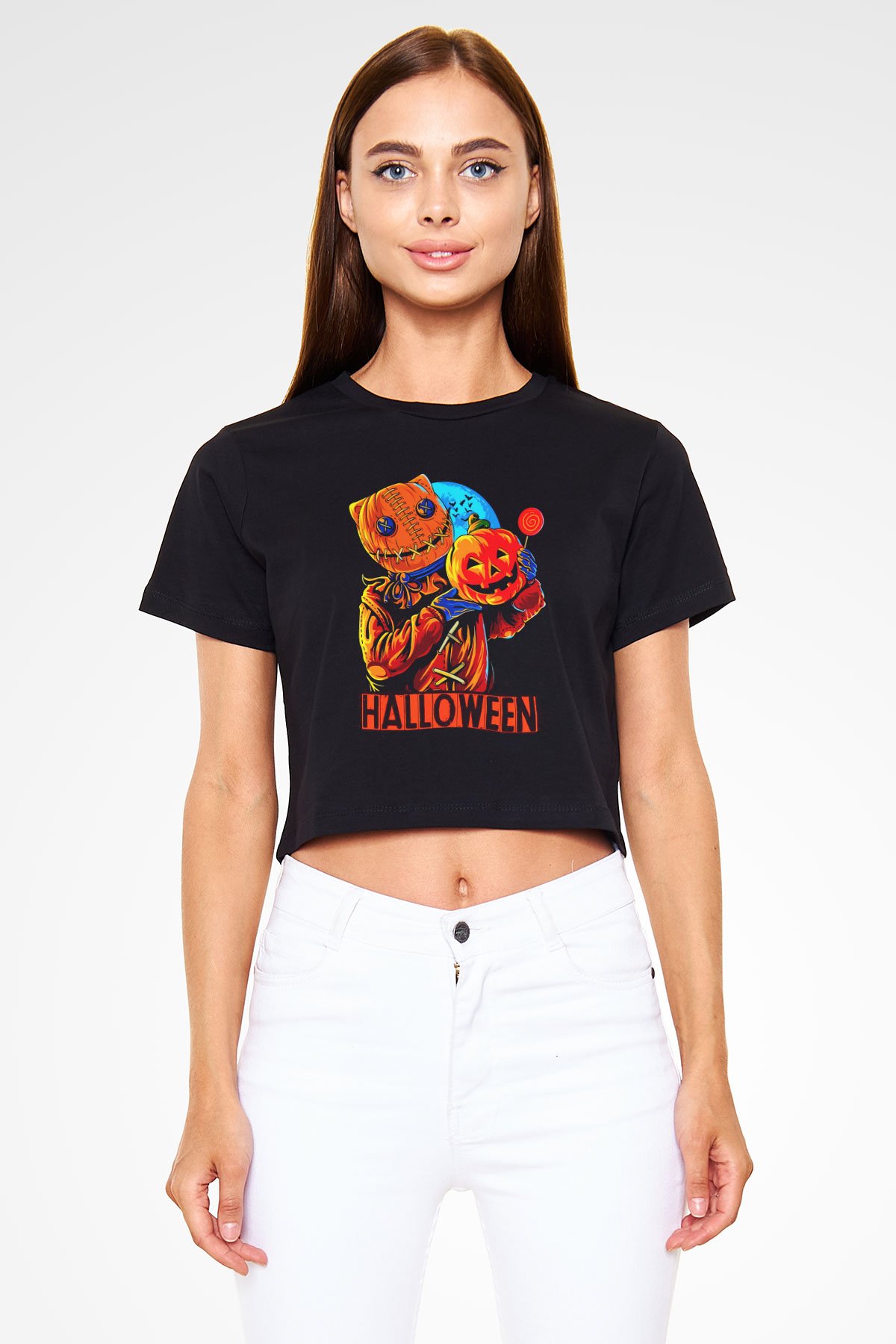 Cadılar Bayramı-Halloween Siyah  Crop Top Tişört