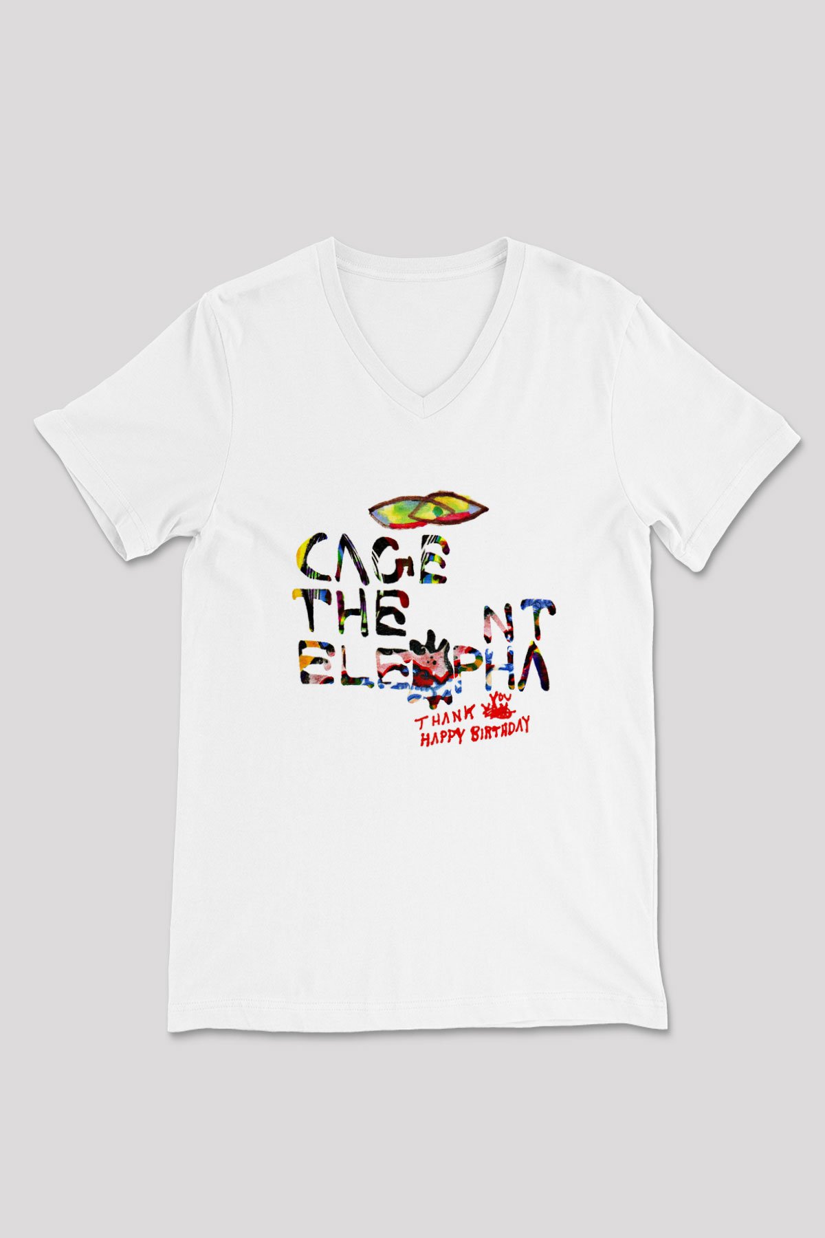 Cage the Elephant Baskılı Unisex Beyaz V Yaka Tişört