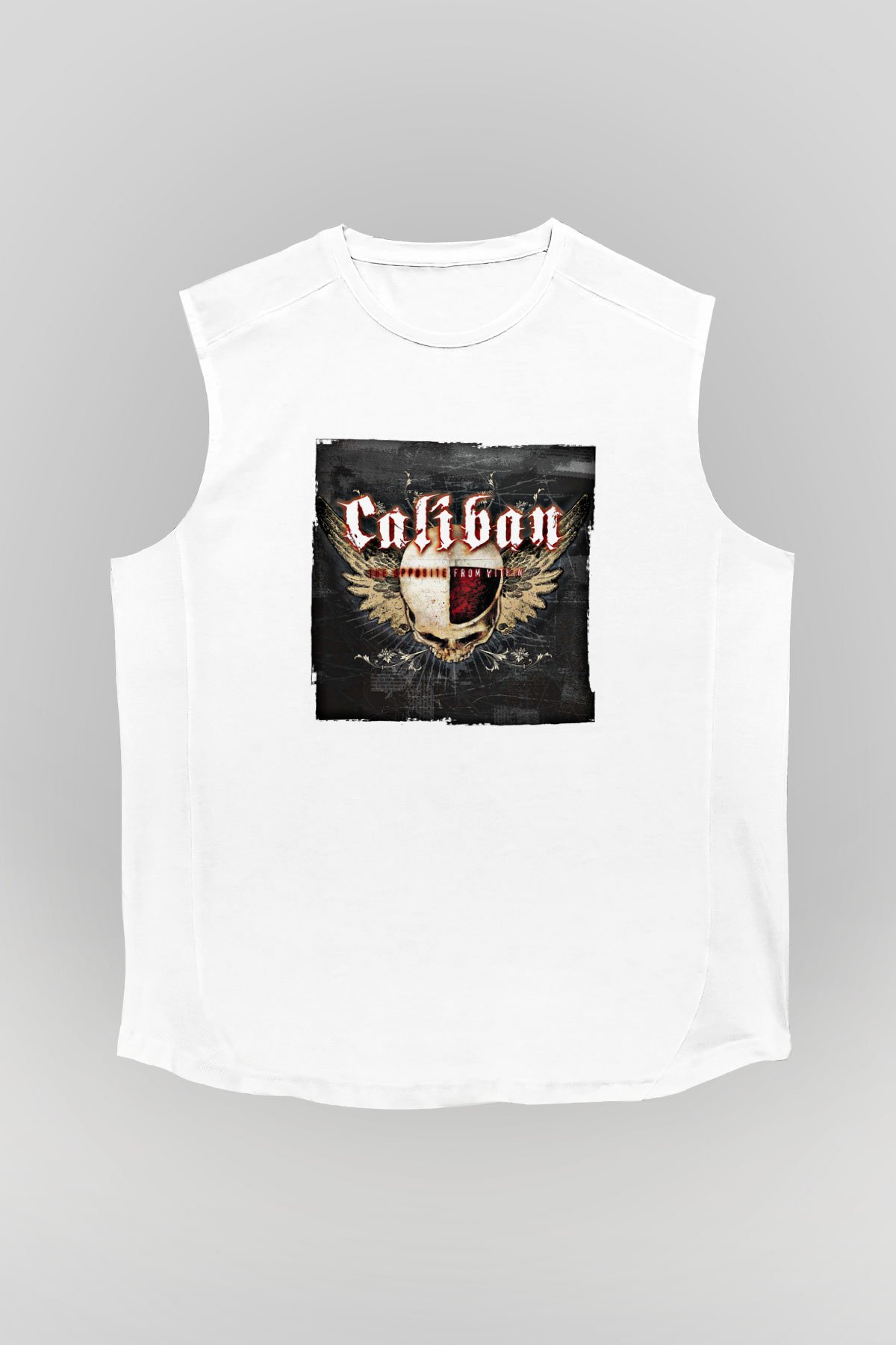 Caliban Baskılı Unisex Beyaz Kolsuz Tişört