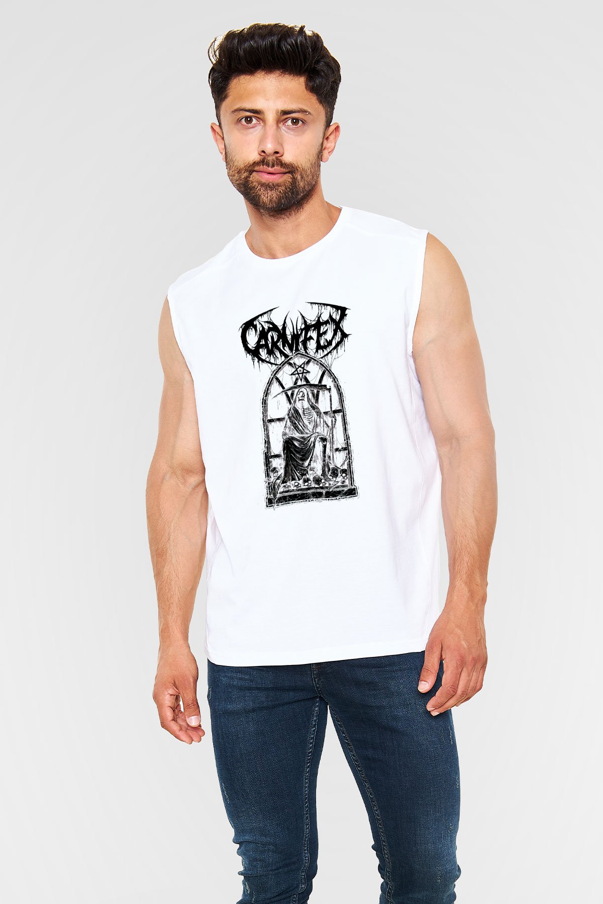Carnifex Beyaz Unisex Kolsuz Tişört