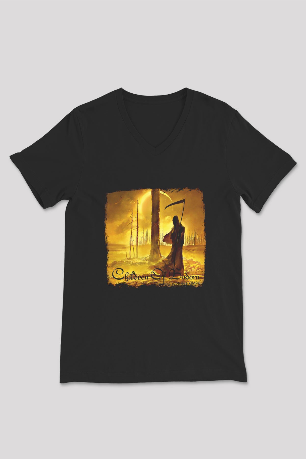 Children of Bodom Baskılı Unisex Siyah V Yaka Tişört