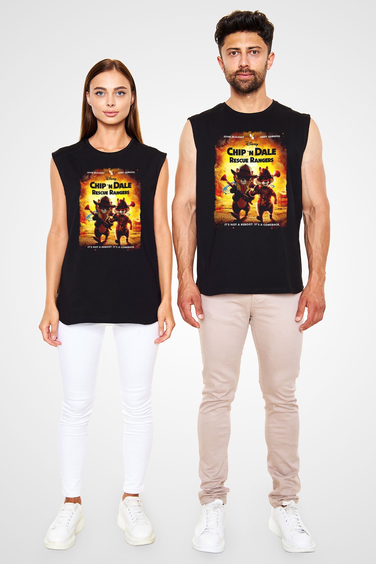 Chip'n Dale Rescue Rangers Siyah Unisex  Kolsuz Tişört