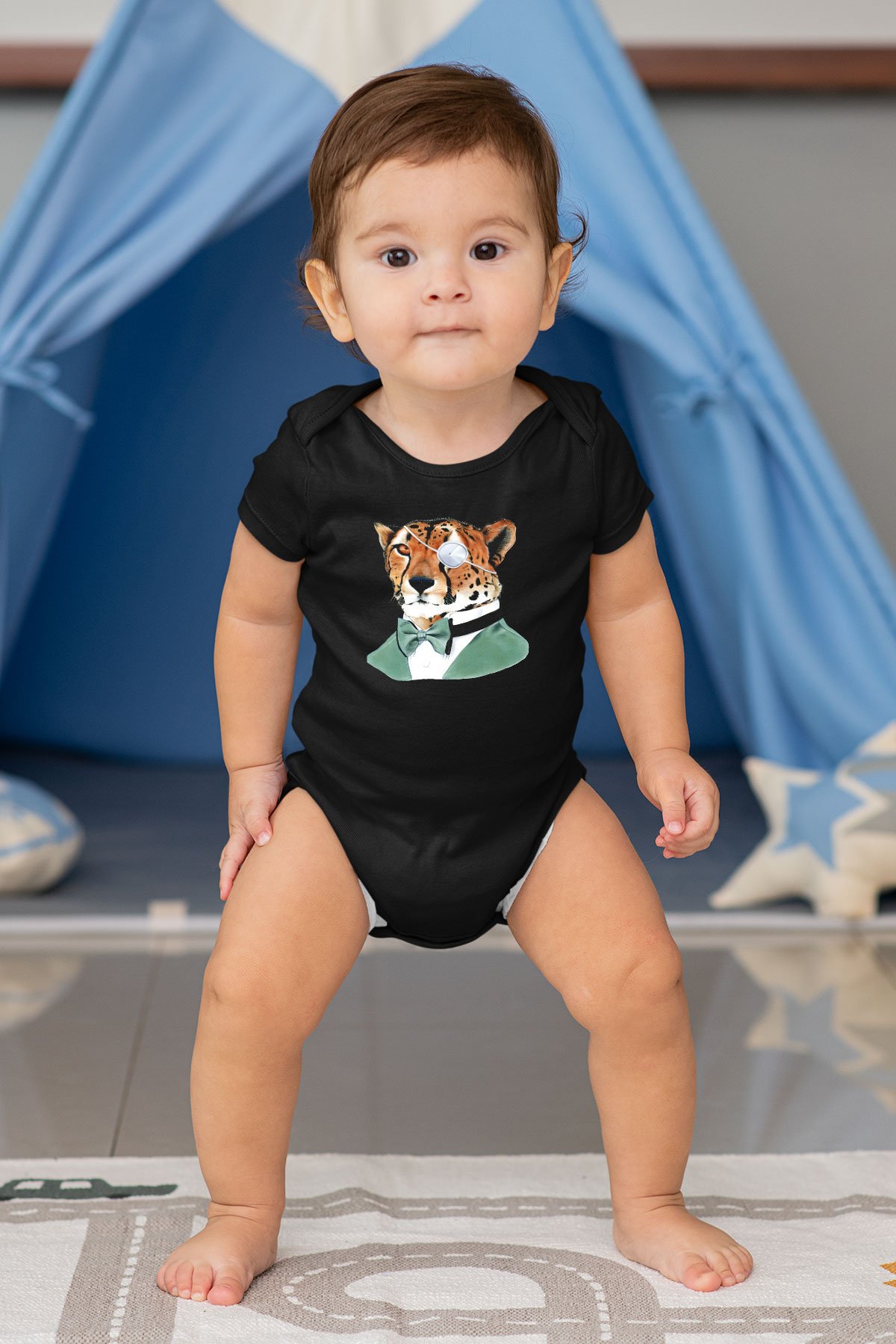 Çita Baskılı Siyah Bebek Body - Zıbın