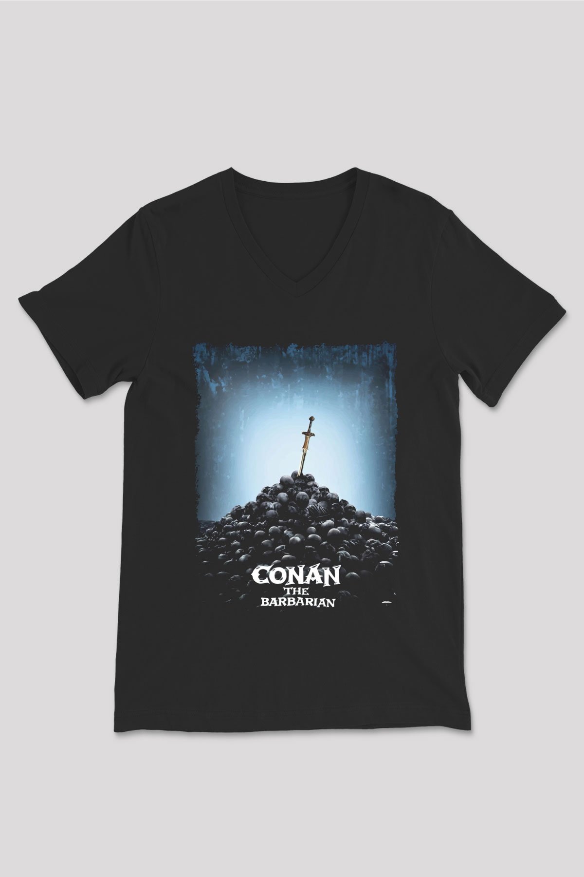 Conan the Barbarian Siyah Unisex V Yaka Tişört
