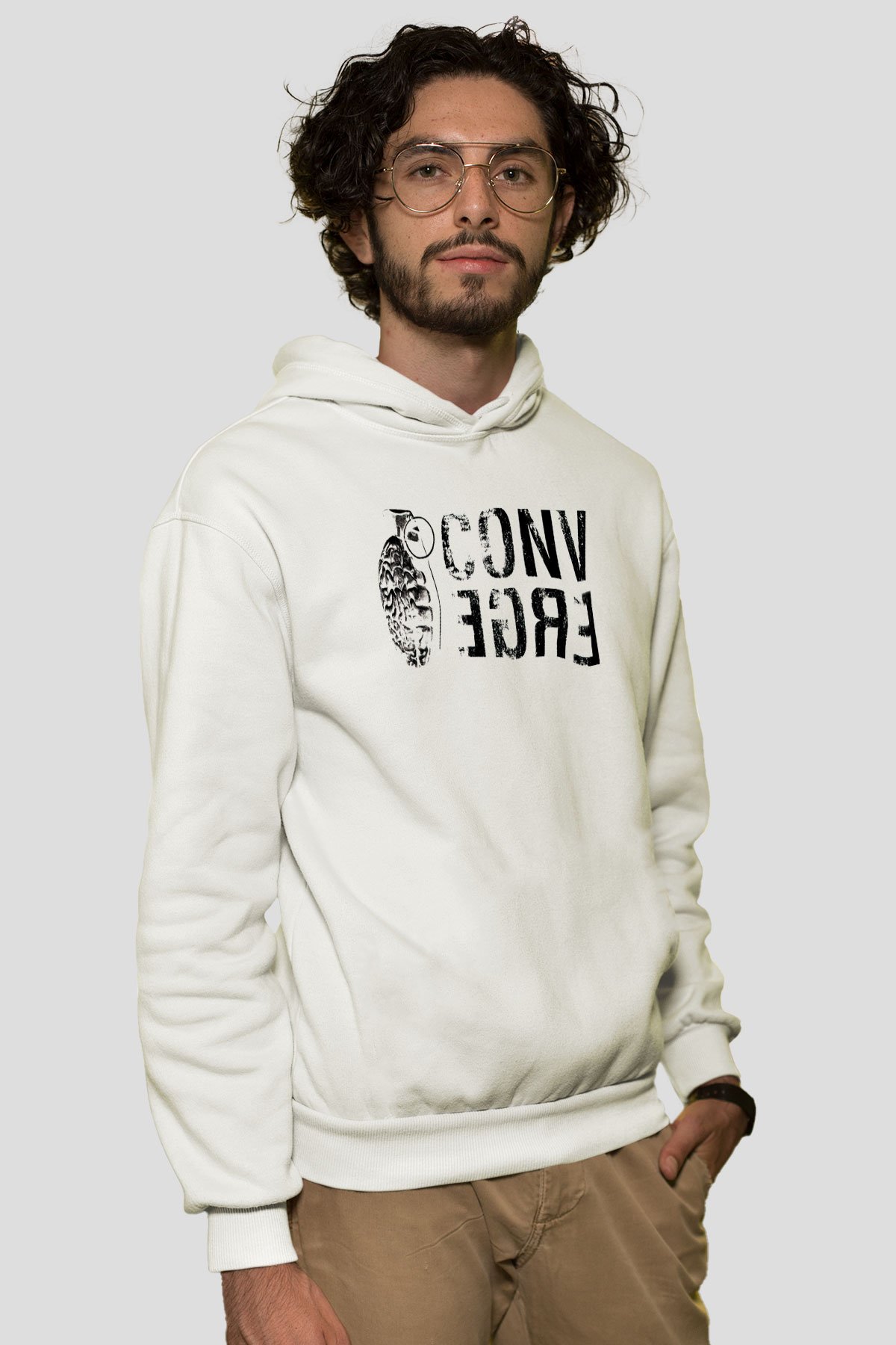 Converge Beyaz Unisex Kapüşonlu Sweatshirt