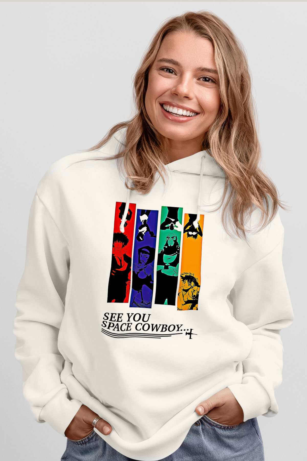 Cowboy Bebop Baskılı Beyaz Unisex Hoodie