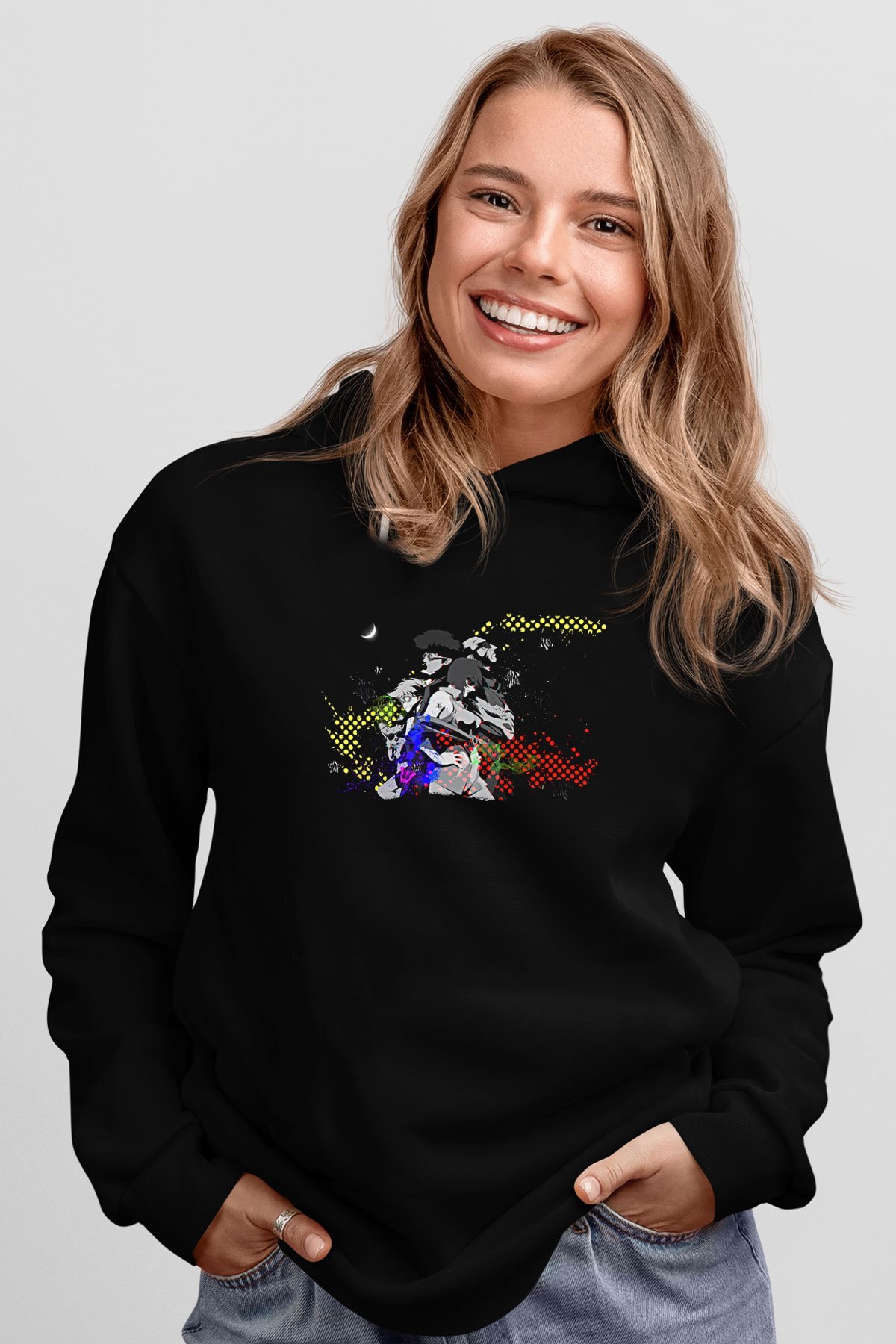 Cowboy Bebop Baskılı Unisex Siyah Hoodie