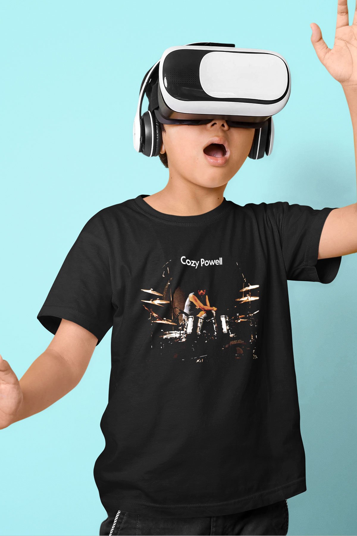Cozy Powell Baskılı Siyah Unisex Çocuk Tişört