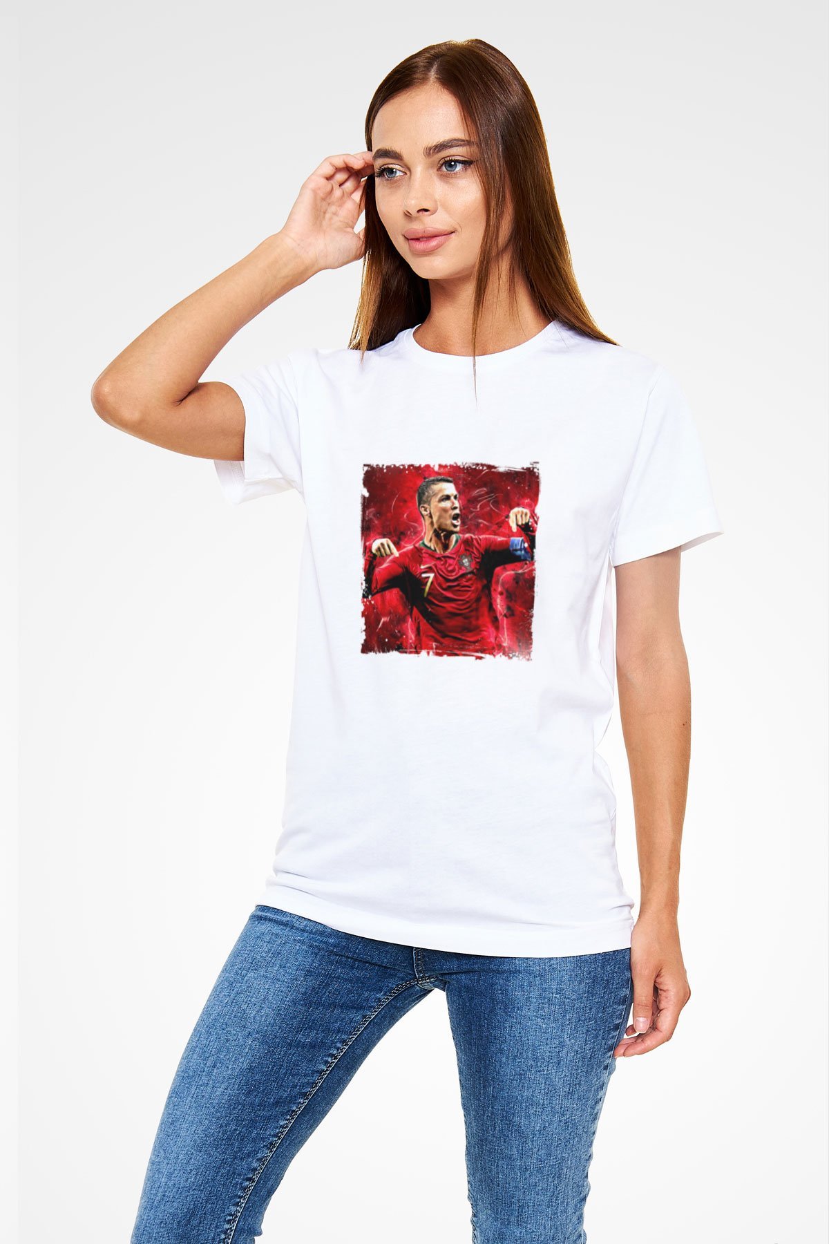Cristiano Ronaldo Unisex Baskılı Beyaz Tişört