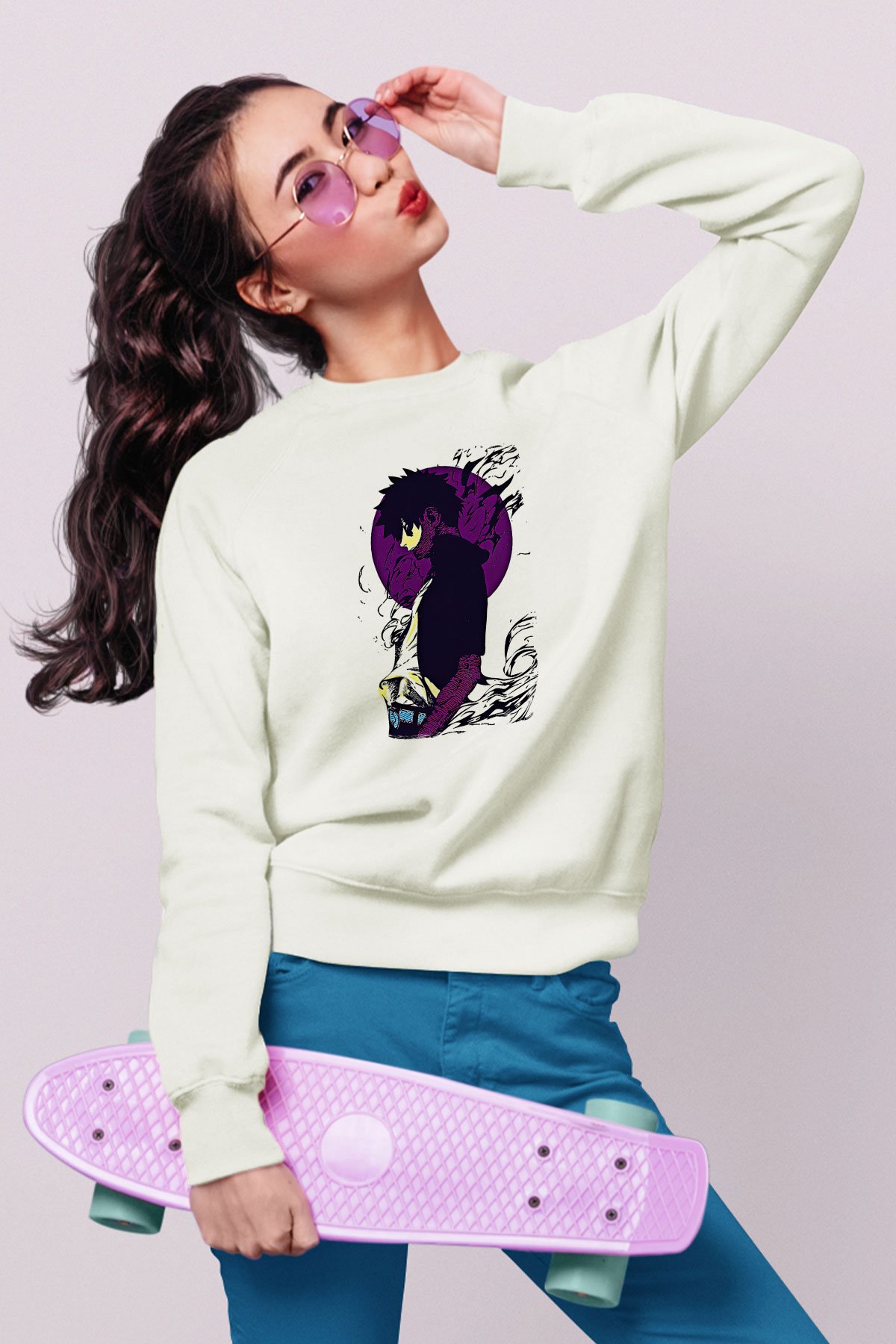Dabi Baskılı Beyaz Unisex Sweatshirt