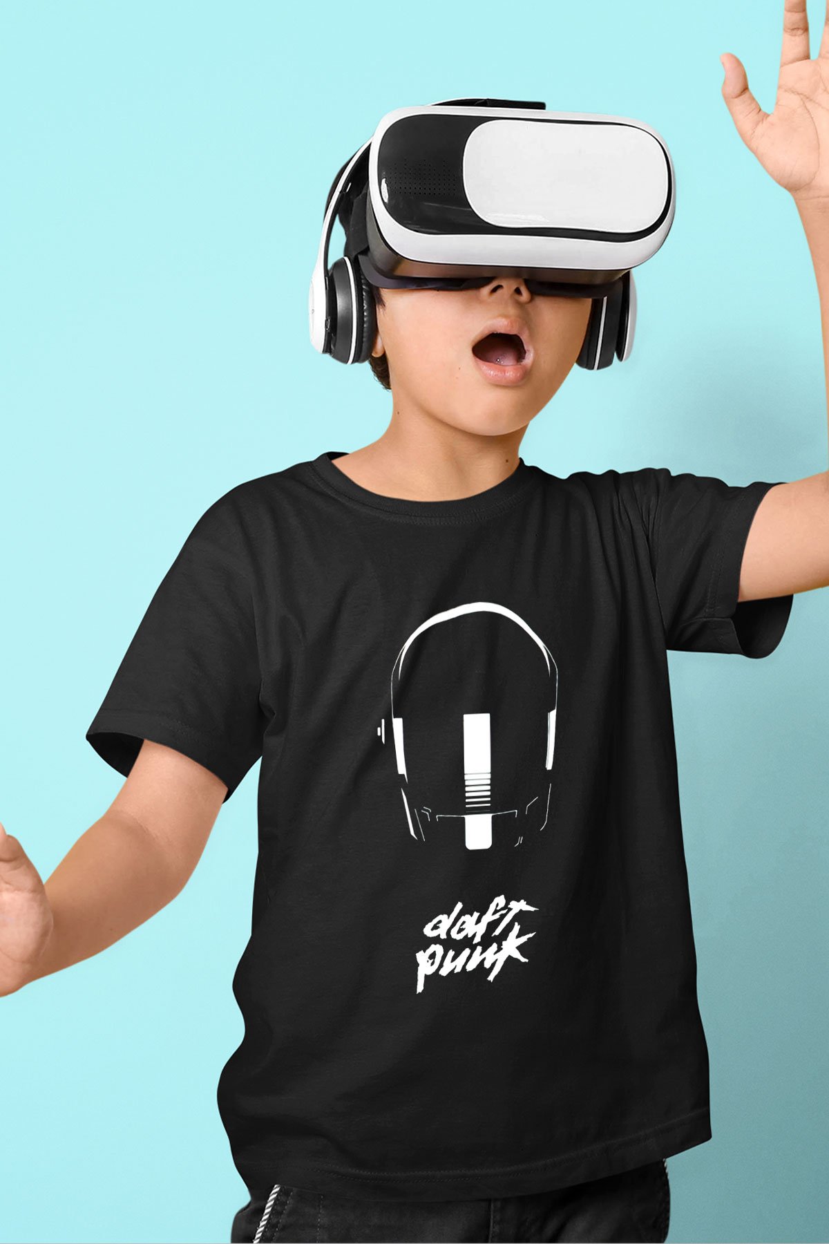 Daft Punk Baskılı Siyah Unisex Çocuk Tişört