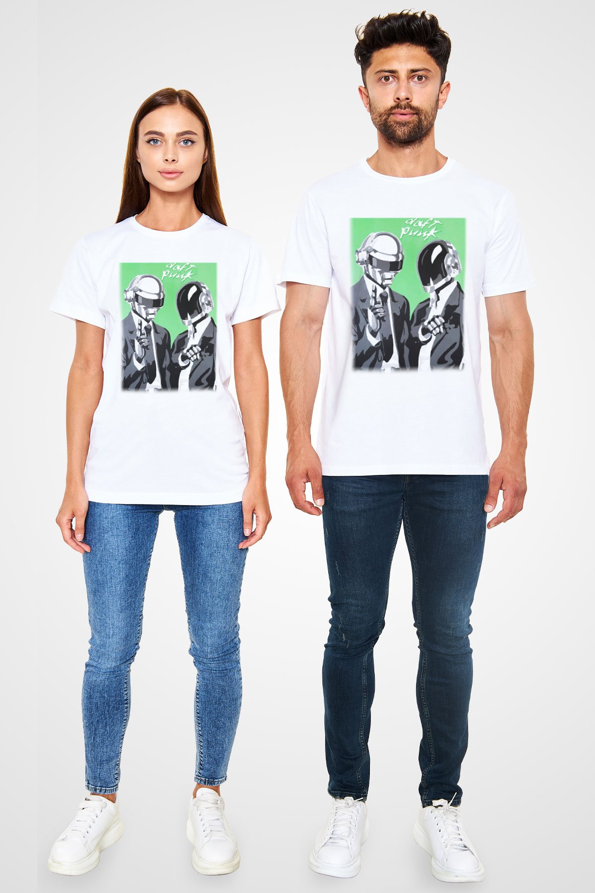 Daft Punk Beyaz Unisex Tişört T-Shirt - TişörtFabrikası
