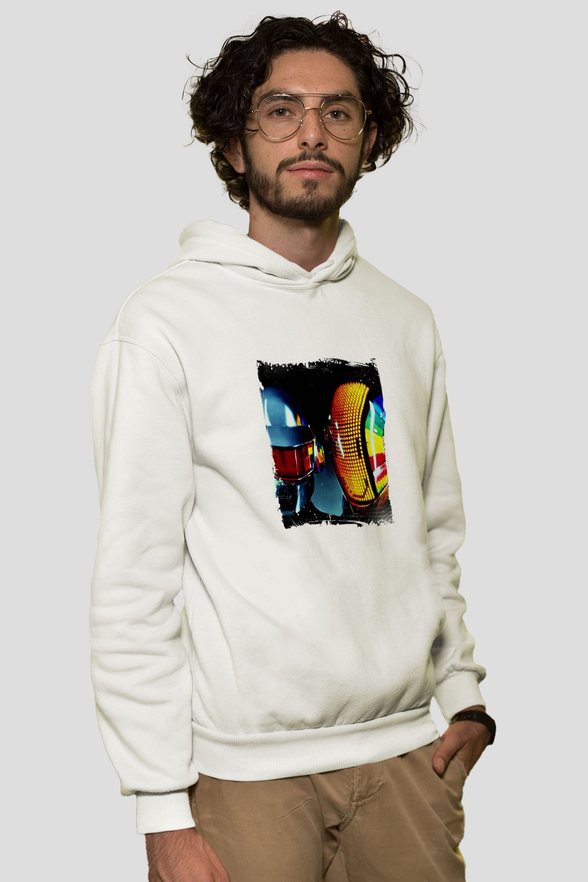 Daft PunkBaskılı Beyaz Hoodie