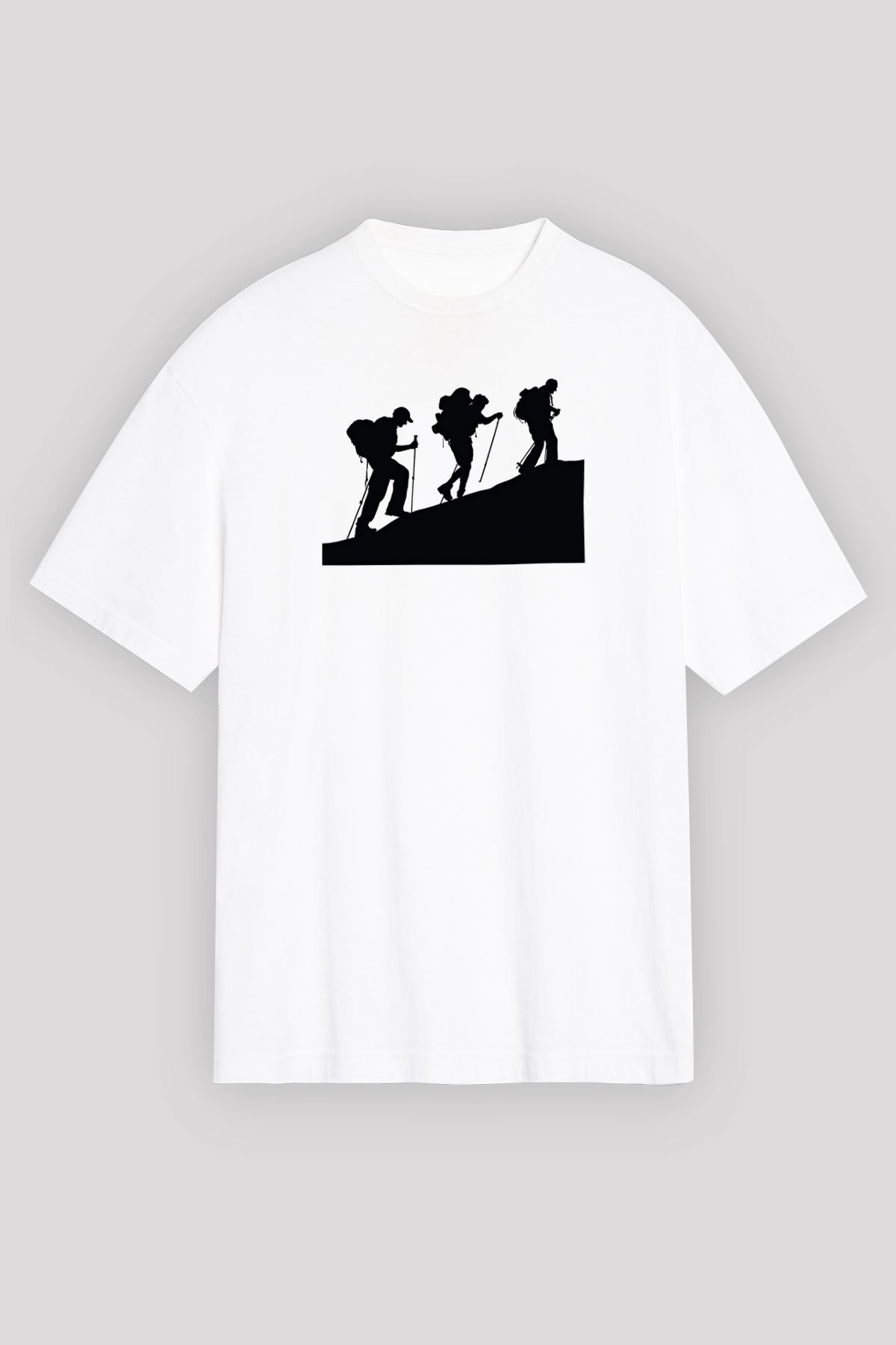 Dağcılık Baskılı Unisex Beyaz Oversize Tişört - Tshirt