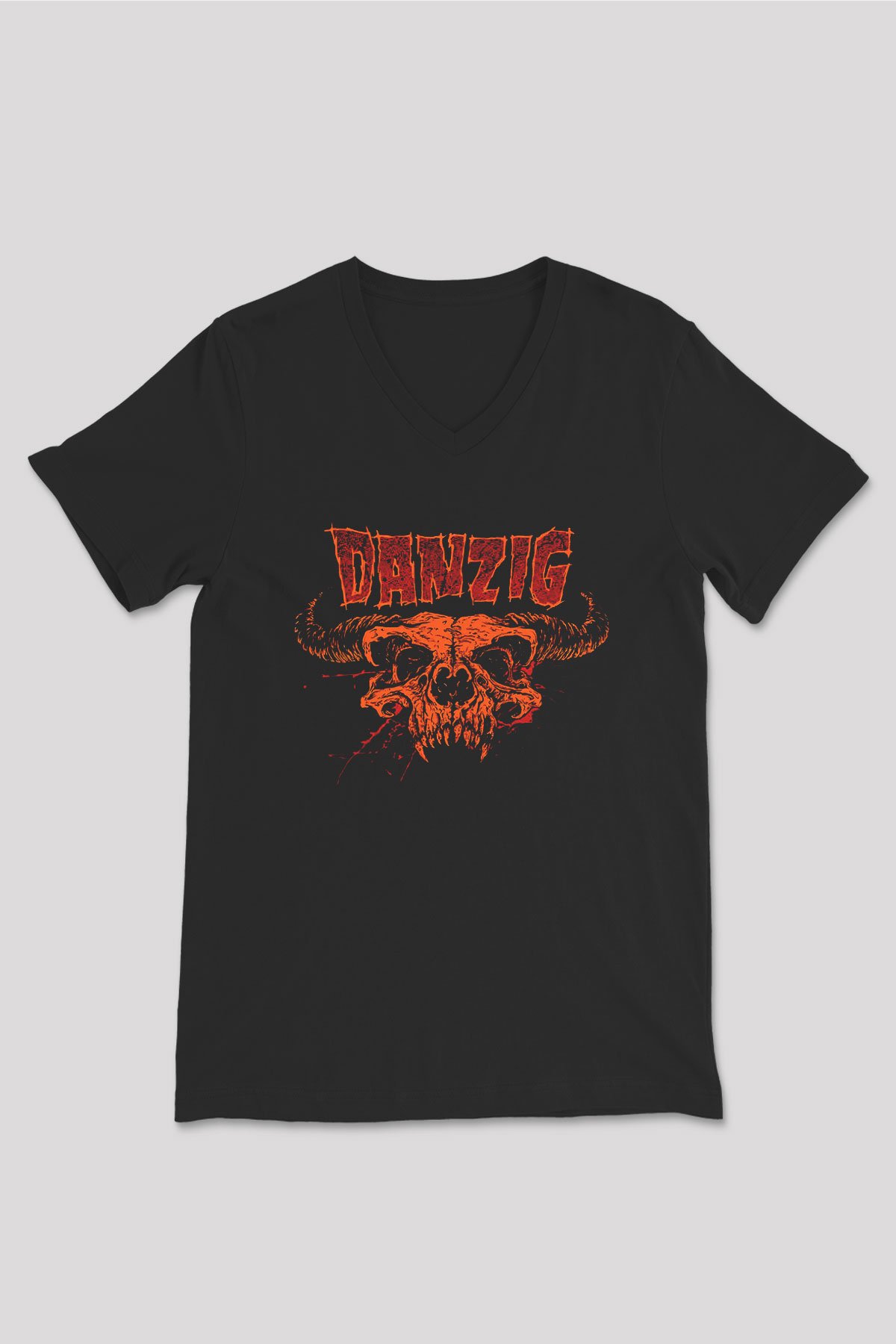 Danzig Siyah Unisex V Yaka Tişört T-Shirt