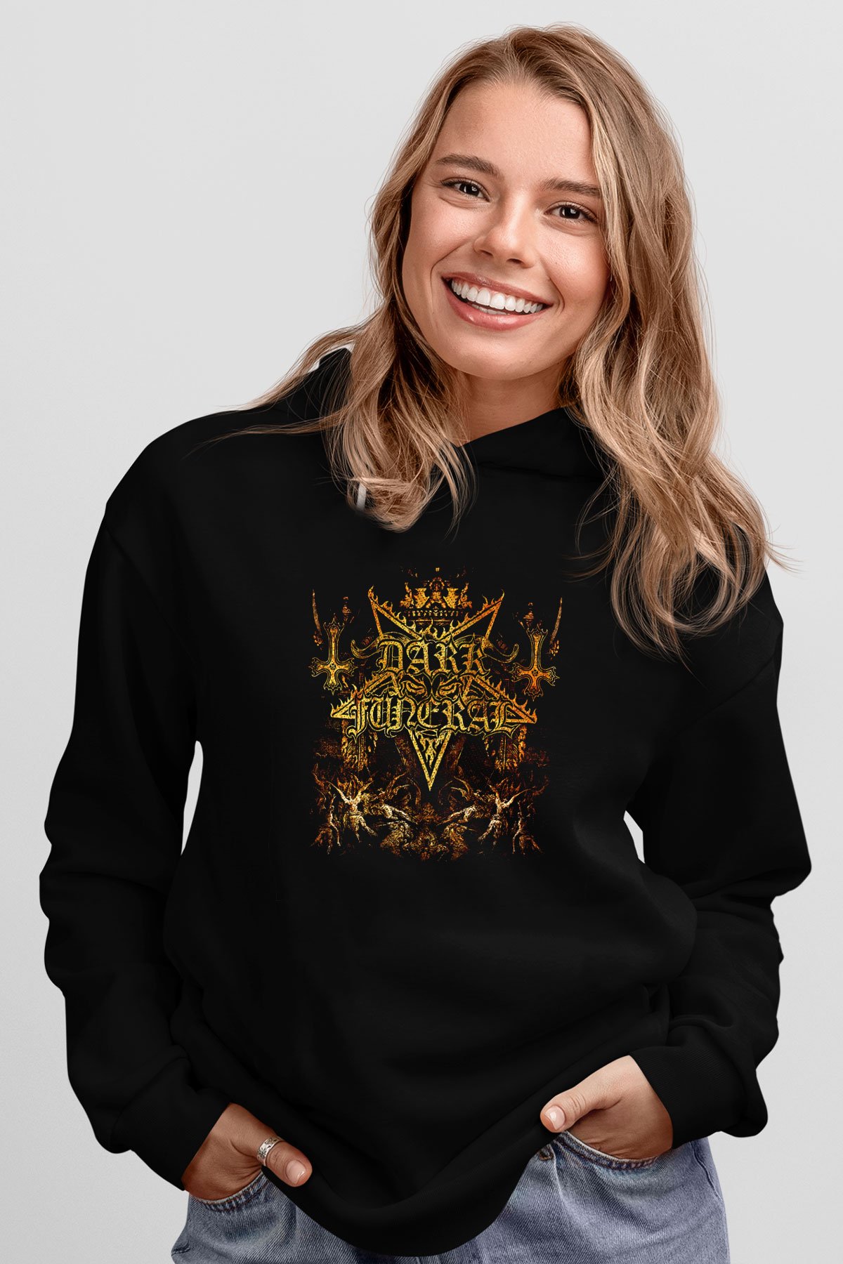 Dark Funeral Baskılı Unisex Siyah Kapüşonlu Sweatshirt