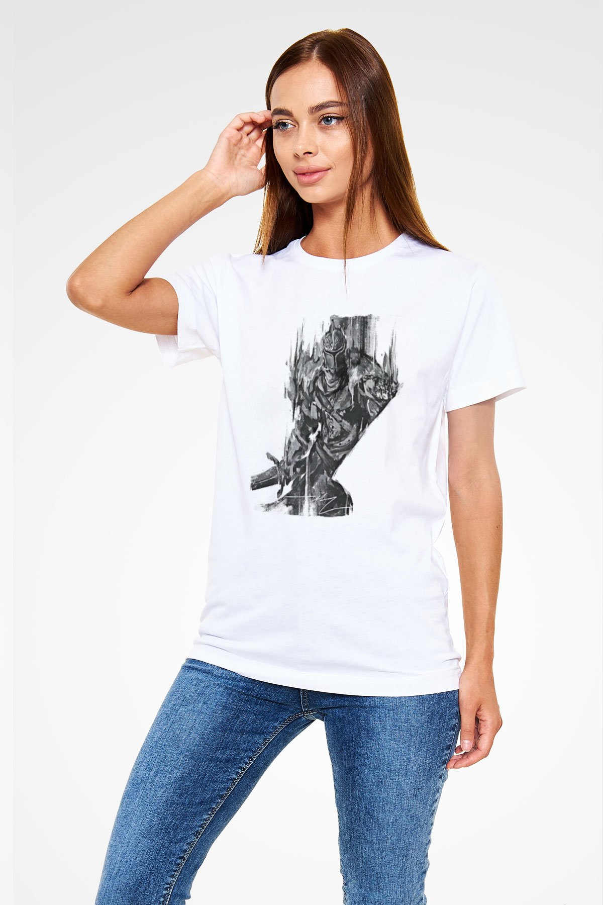 Dark Souls Baskılı Unisex Beyaz Tişört - Tshirt