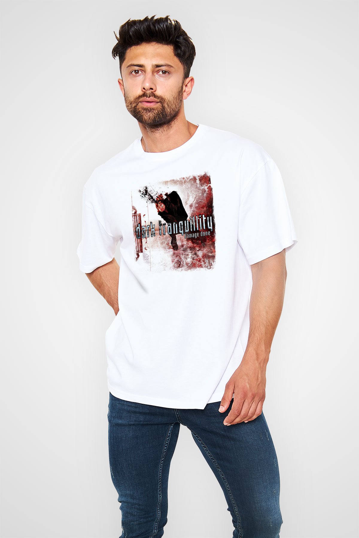 Dark Tranquillity Baskılı Unisex Beyaz Oversize Tişört