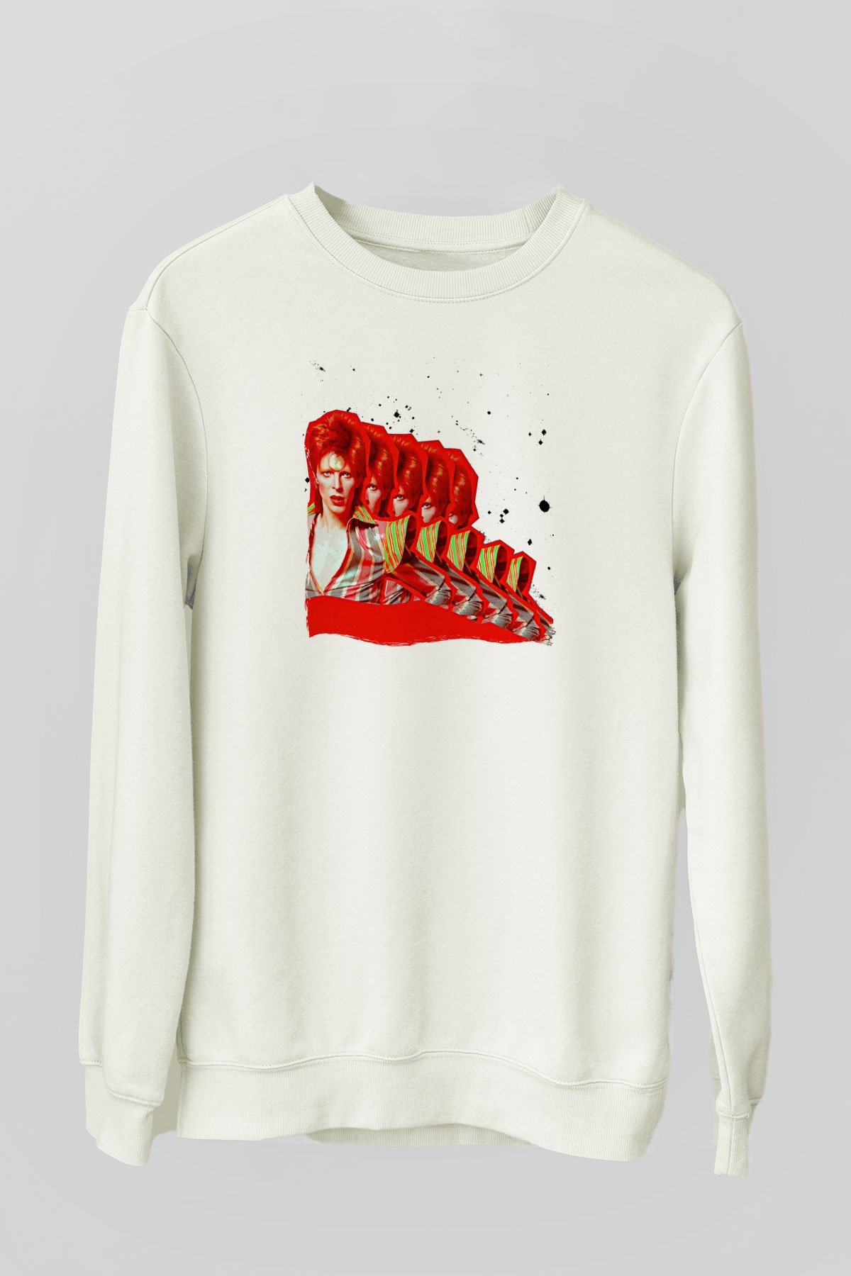 David Bowie Baskılı Beyaz Unisex Sweatshirt