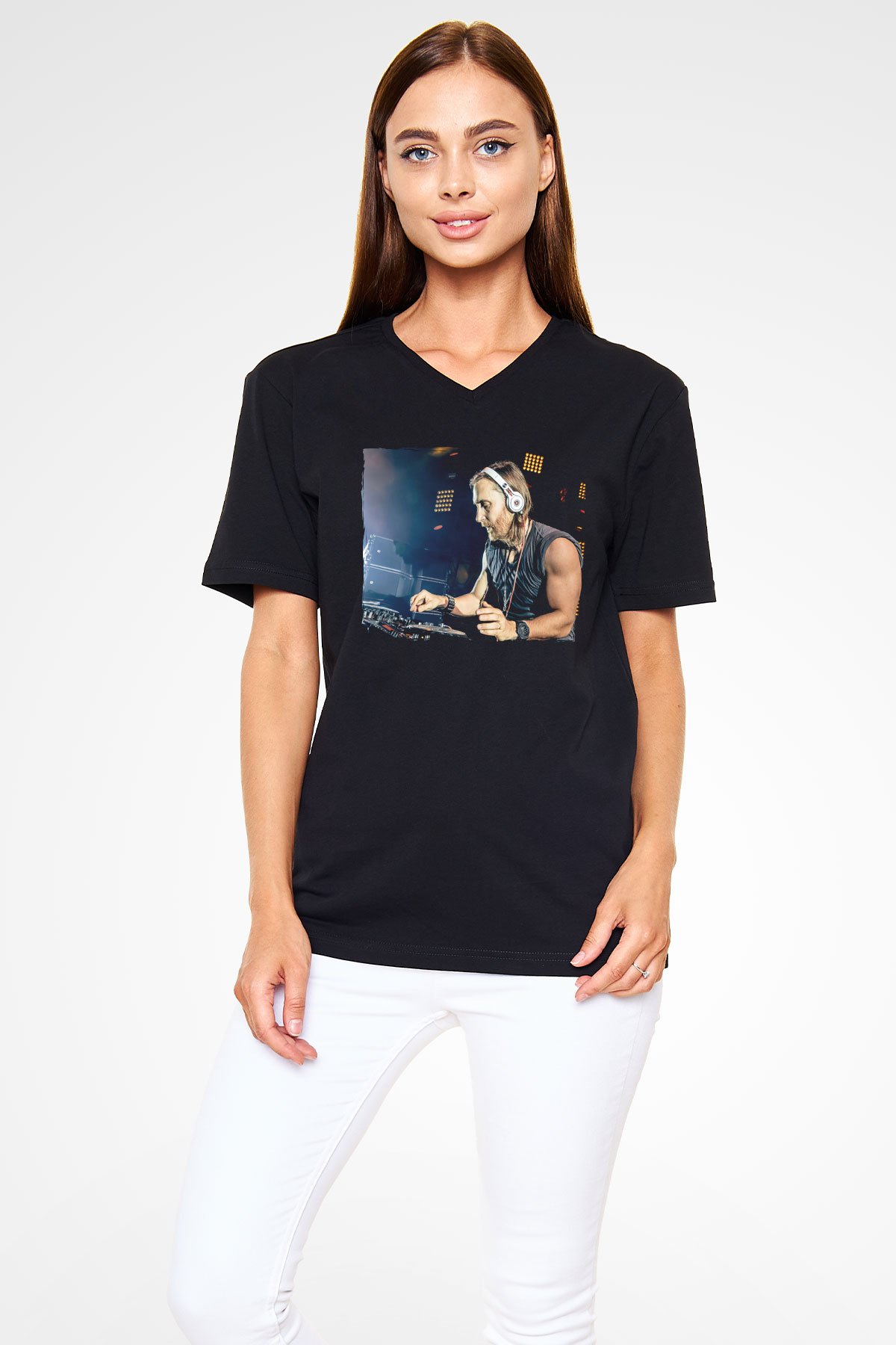 David Guetta Siyah Unisex V Yaka Tişört