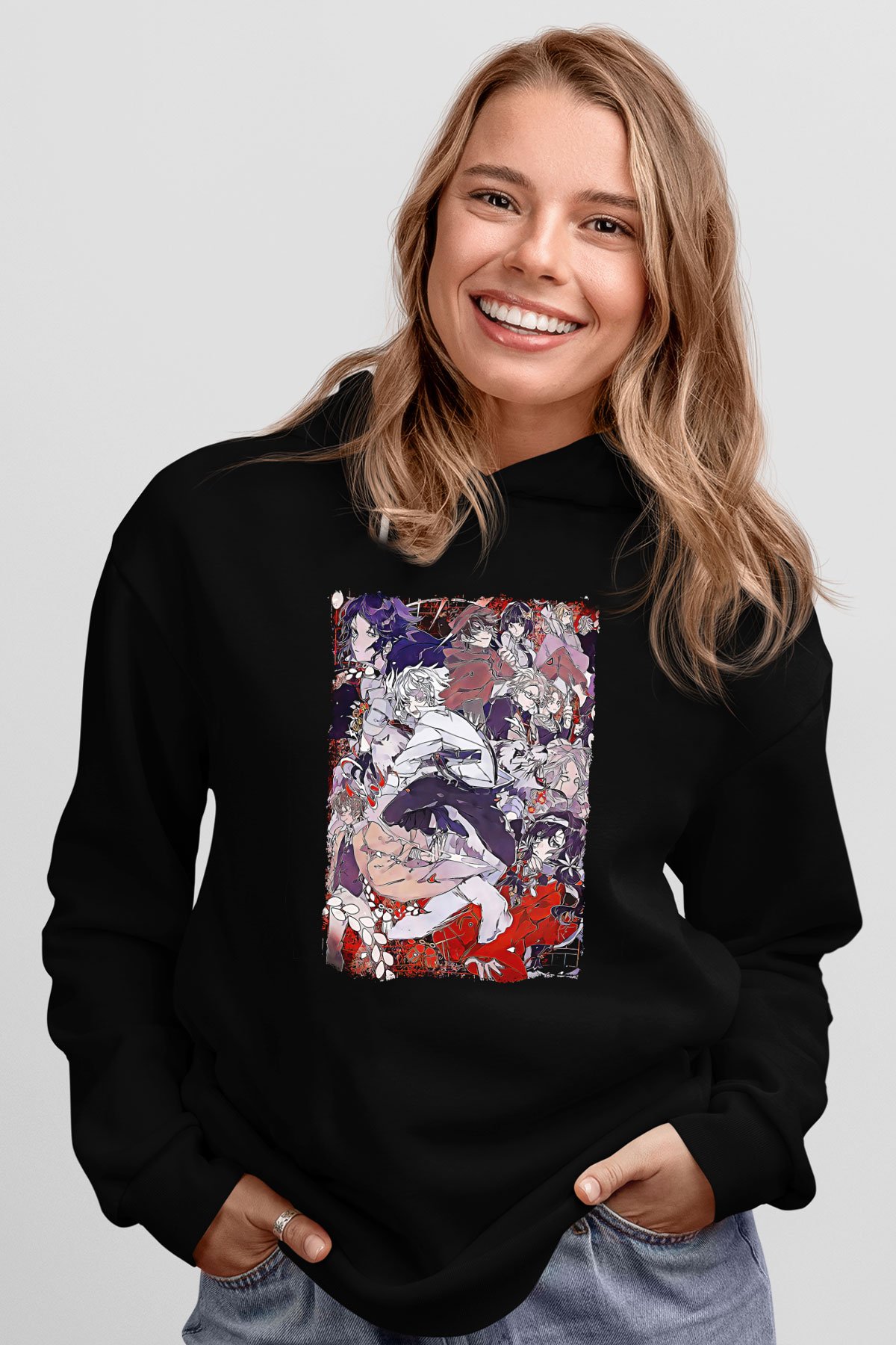 Dazai Baskılı Unisex Siyah Hoodie